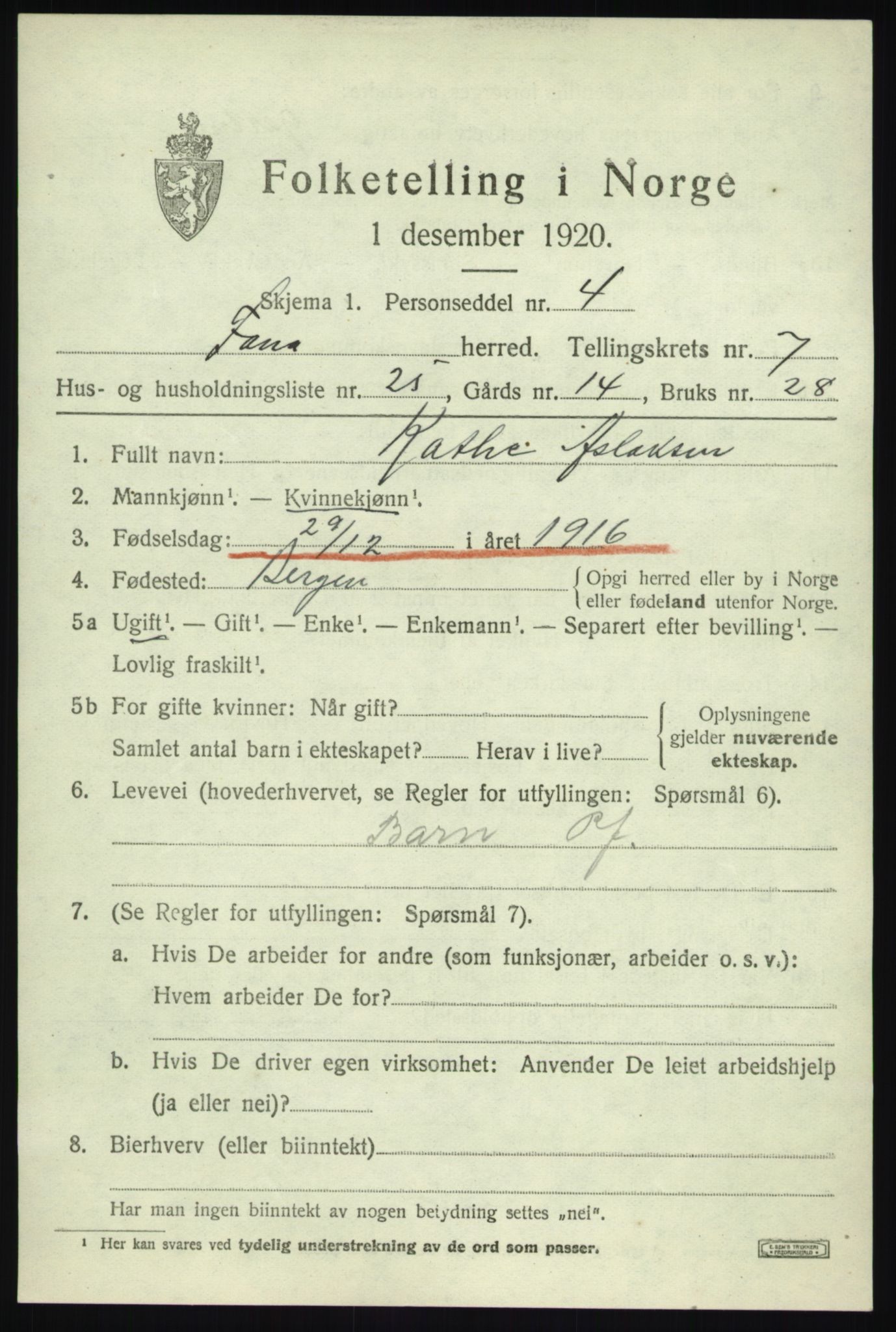 SAB, Folketelling 1920 for 1249 Fana herred, 1920, s. 12975