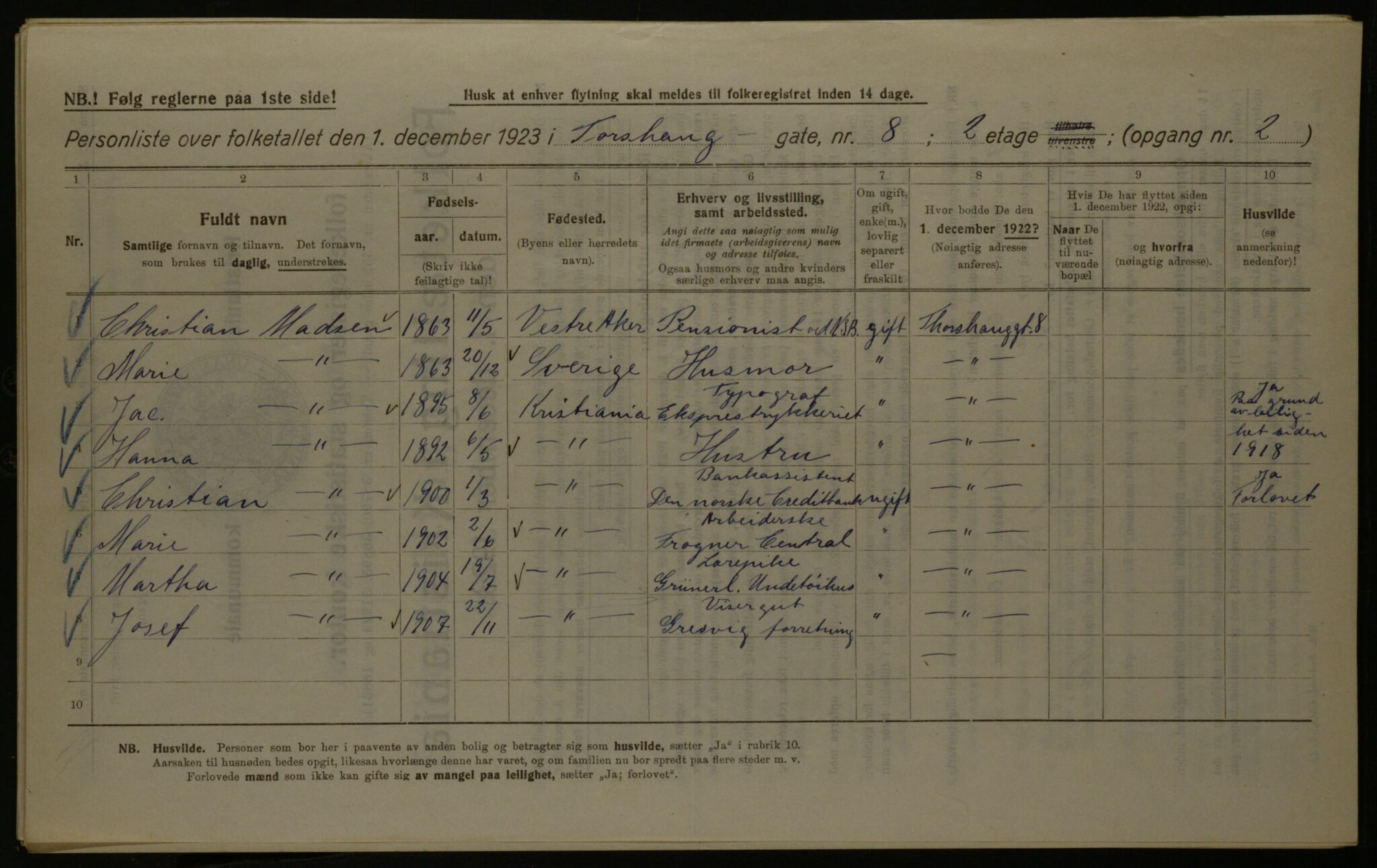 OBA, Kommunal folketelling 1.12.1923 for Kristiania, 1923, s. 126443