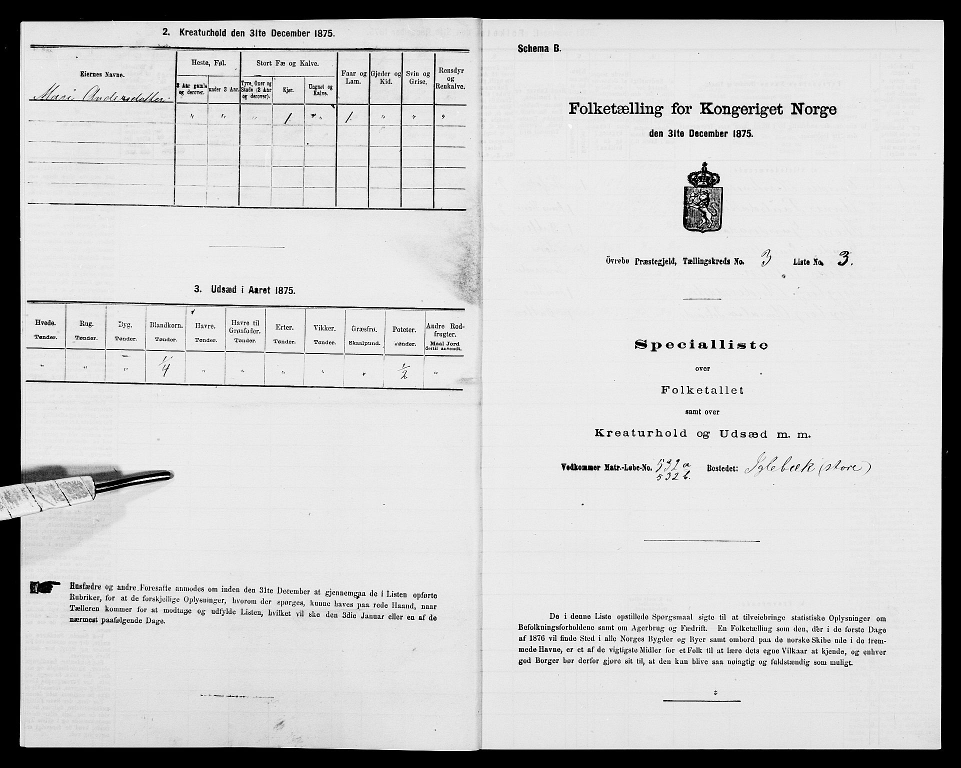 SAK, Folketelling 1875 for 1016P Øvrebø prestegjeld, 1875, s. 275