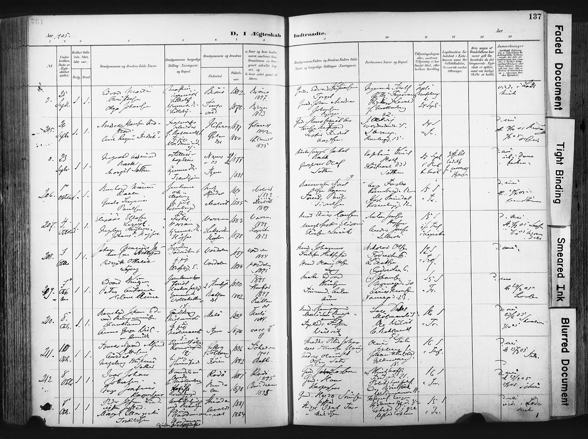 Ministerialprotokoller, klokkerbøker og fødselsregistre - Sør-Trøndelag, SAT/A-1456/604/L0201: Ministerialbok nr. 604A21, 1901-1911, s. 137