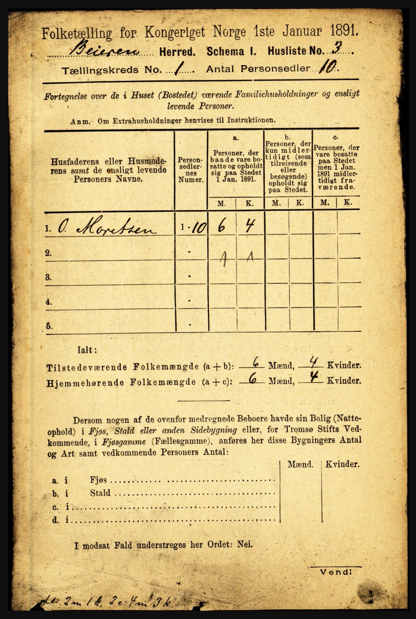 RA, Folketelling 1891 for 1839 Beiarn herred, 1891, s. 22