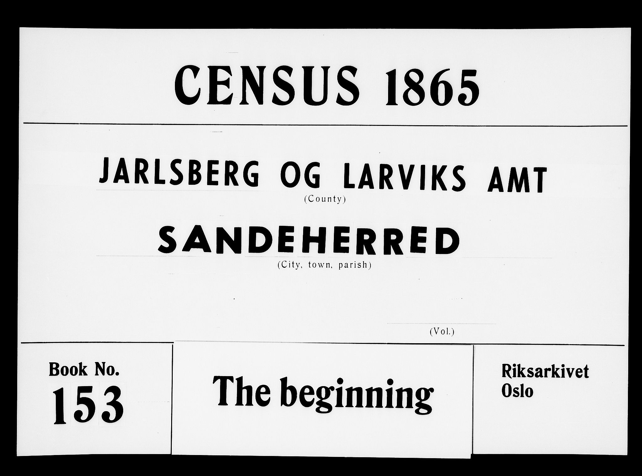 RA, Folketelling 1865 for 0724L Sandeherred prestegjeld, Sandeherred sokn, 1865, s. 1