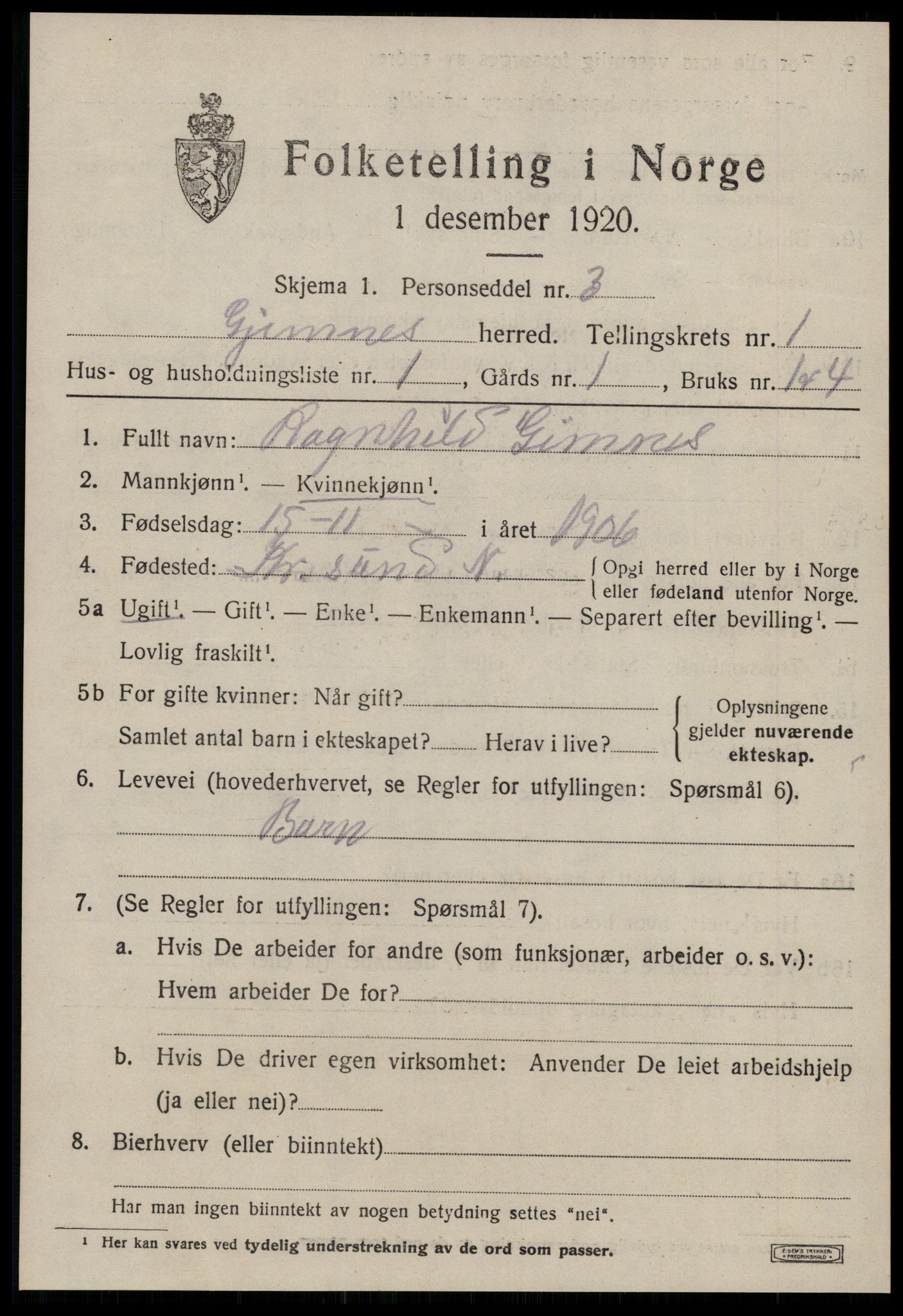 SAT, Folketelling 1920 for 1557 Gjemnes herred, 1920, s. 326