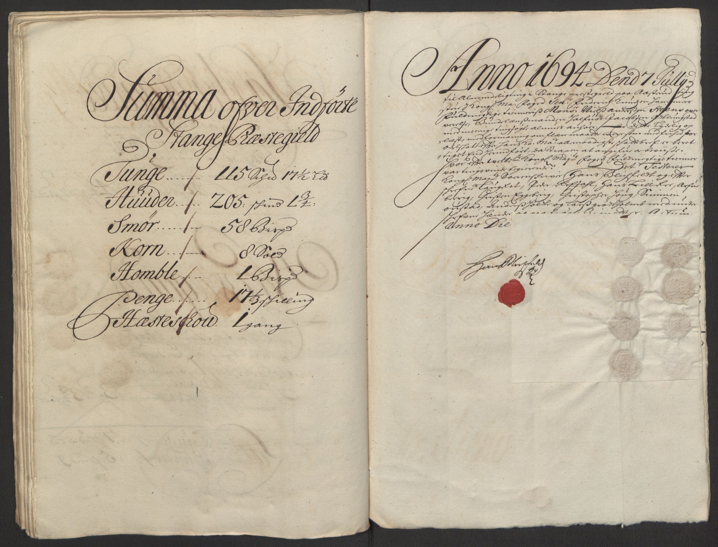 Rentekammeret inntil 1814, Reviderte regnskaper, Fogderegnskap, AV/RA-EA-4092/R16/L1035: Fogderegnskap Hedmark, 1694, s. 187