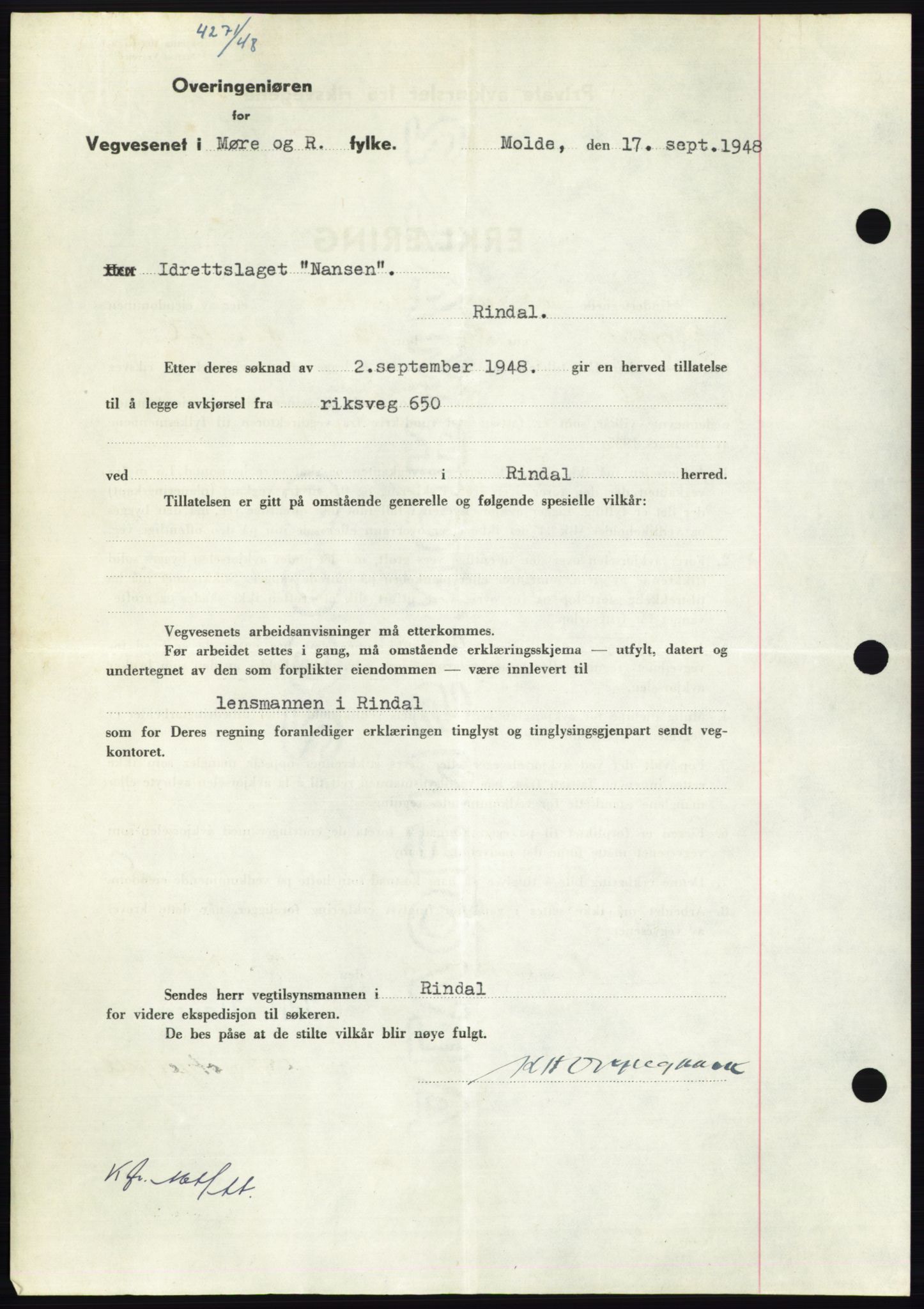 Nordmøre sorenskriveri, AV/SAT-A-4132/1/2/2Ca: Pantebok nr. B99, 1948-1948, Dagboknr: 2851/1948