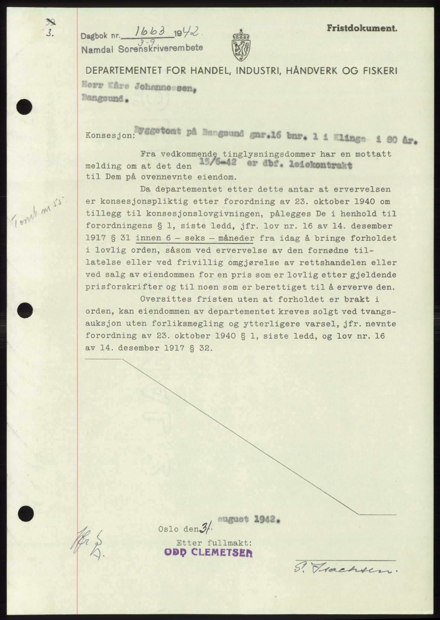 Namdal sorenskriveri, SAT/A-4133/1/2/2C: Pantebok nr. -, 1942-1943, Dagboknr: 1663/1942
