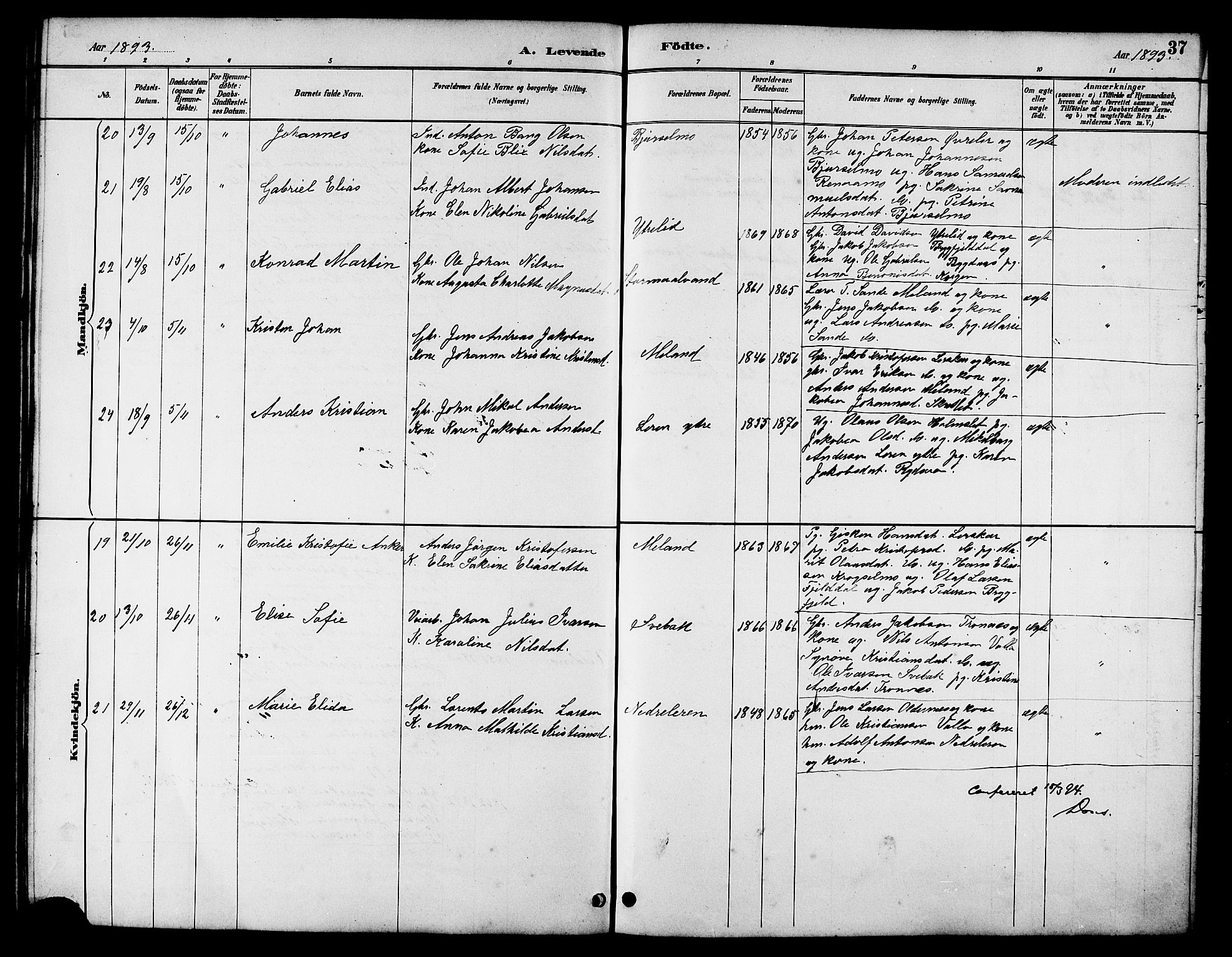 Ministerialprotokoller, klokkerbøker og fødselsregistre - Nordland, SAT/A-1459/826/L0383: Klokkerbok nr. 826C03, 1887-1896, s. 37