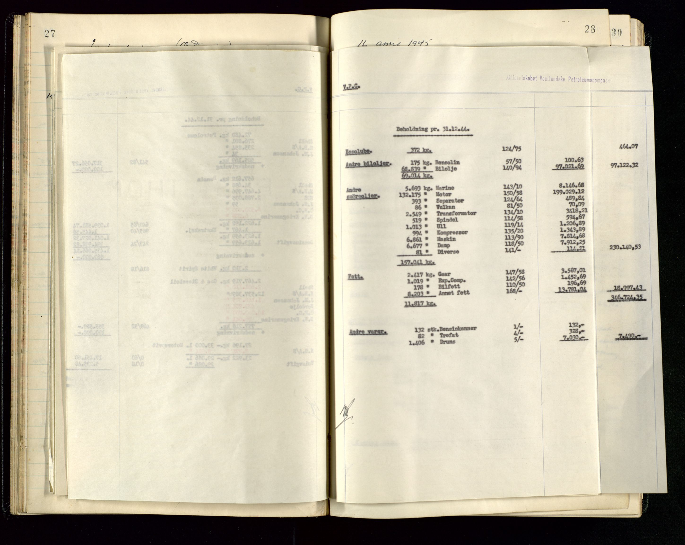 PA 1534 - Østlandske Petroleumscompagni A/S, AV/SAST-A-101954/A/Aa/L0005/0001: Direksjonsprotokoller / Den Administrerende Direksjon alle selskaper (referatprotokoll), 1943-1958