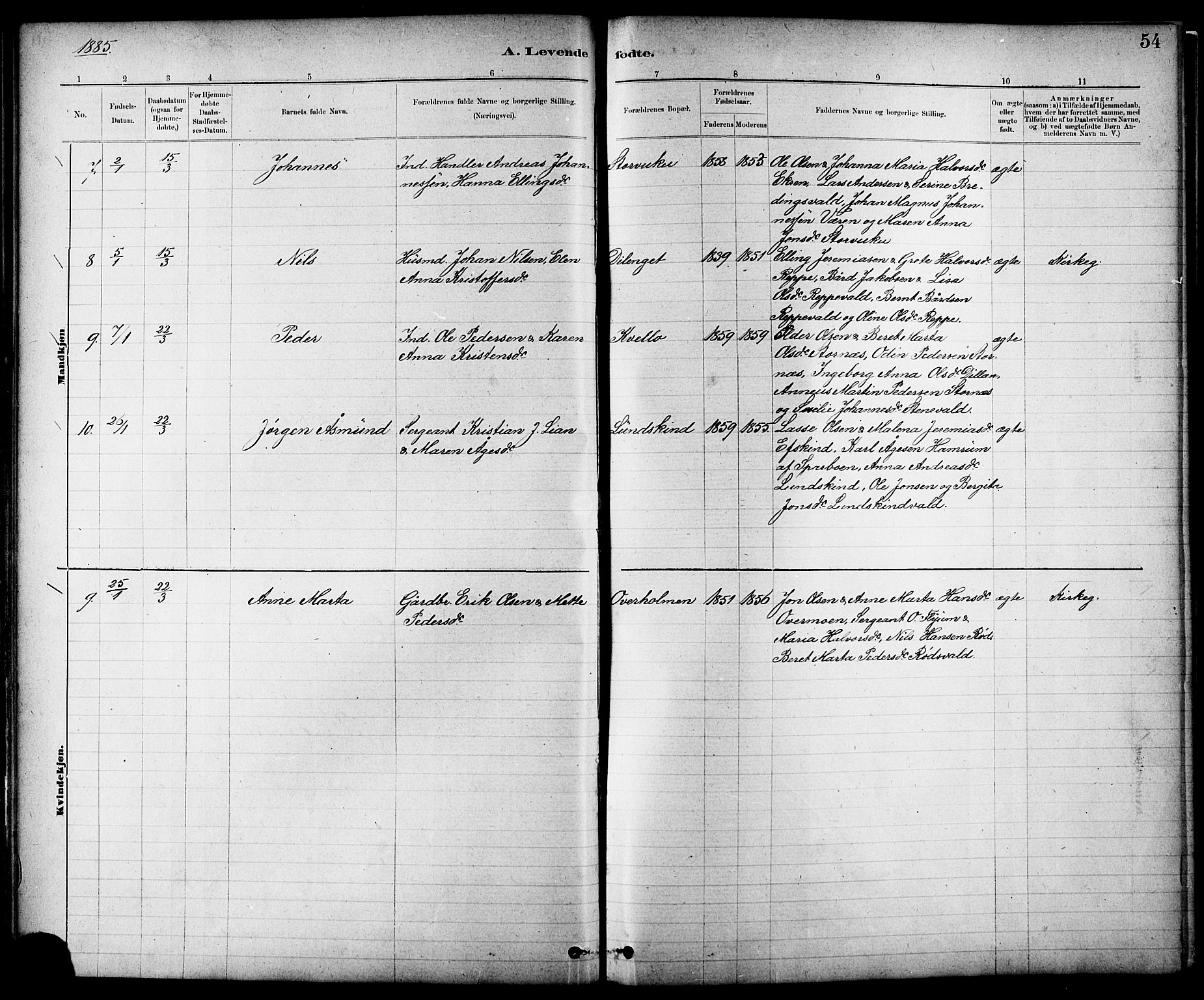 Ministerialprotokoller, klokkerbøker og fødselsregistre - Nord-Trøndelag, AV/SAT-A-1458/724/L0267: Klokkerbok nr. 724C03, 1879-1898, s. 54