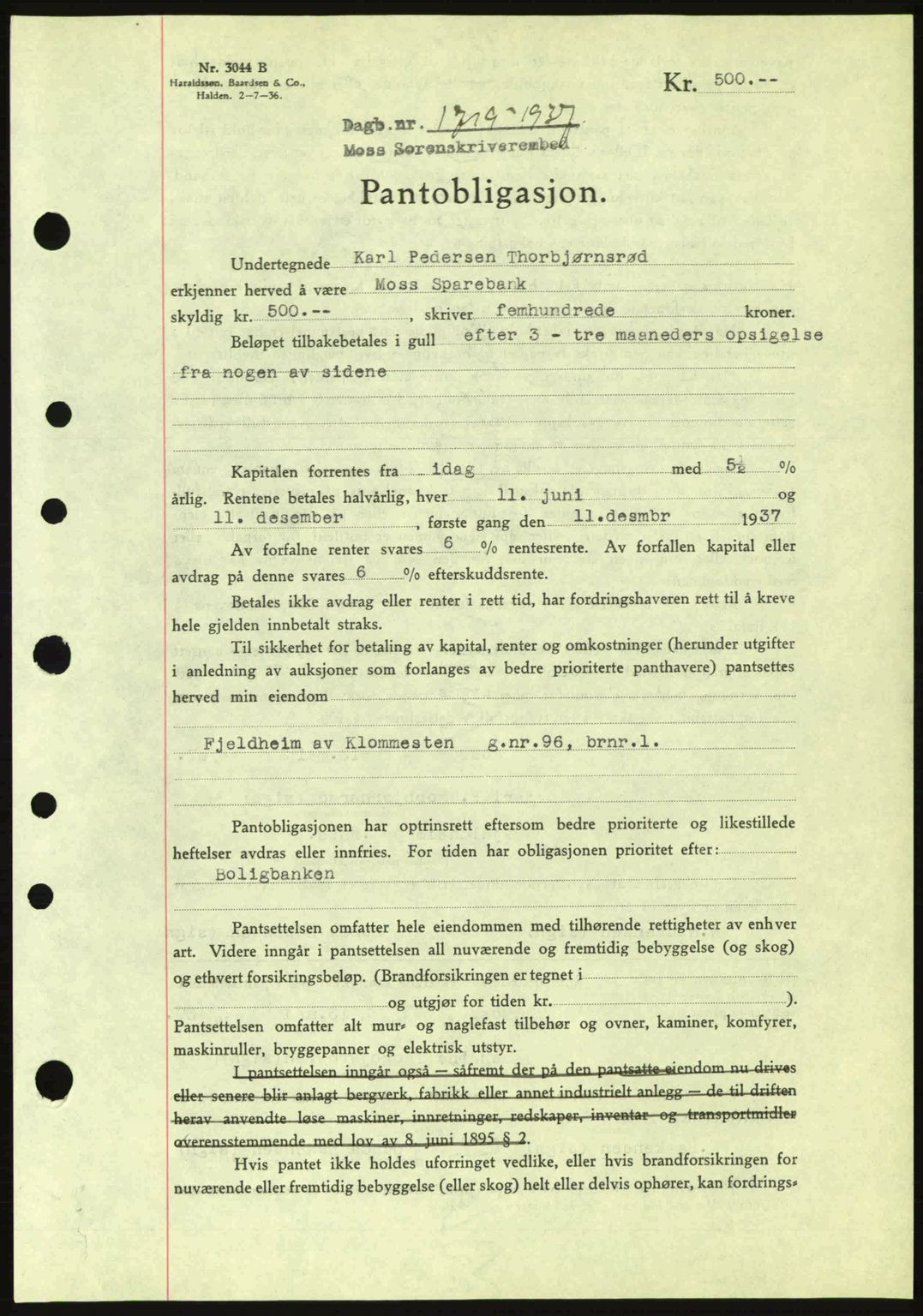 Moss sorenskriveri, SAO/A-10168: Pantebok nr. B4, 1937-1938, Dagboknr: 1719/1937