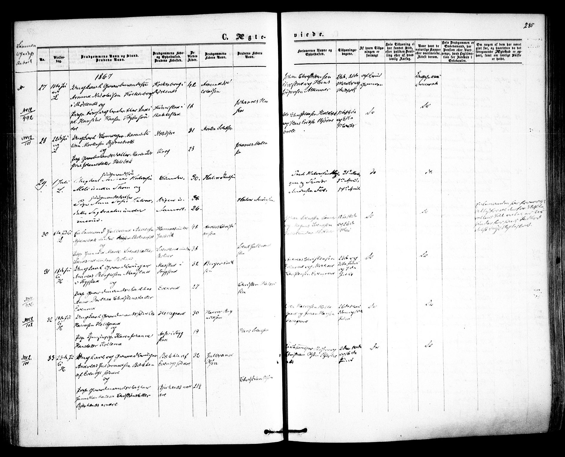 Høland prestekontor Kirkebøker, AV/SAO-A-10346a/F/Fa/L0011: Ministerialbok nr. I 11, 1862-1869, s. 280
