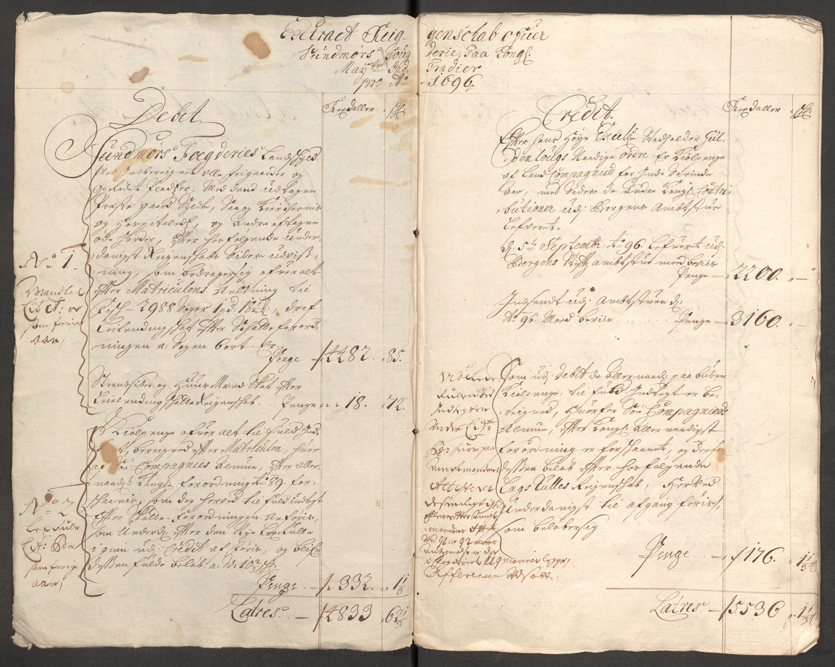 Rentekammeret inntil 1814, Reviderte regnskaper, Fogderegnskap, RA/EA-4092/R54/L3556: Fogderegnskap Sunnmøre, 1696-1698, s. 4