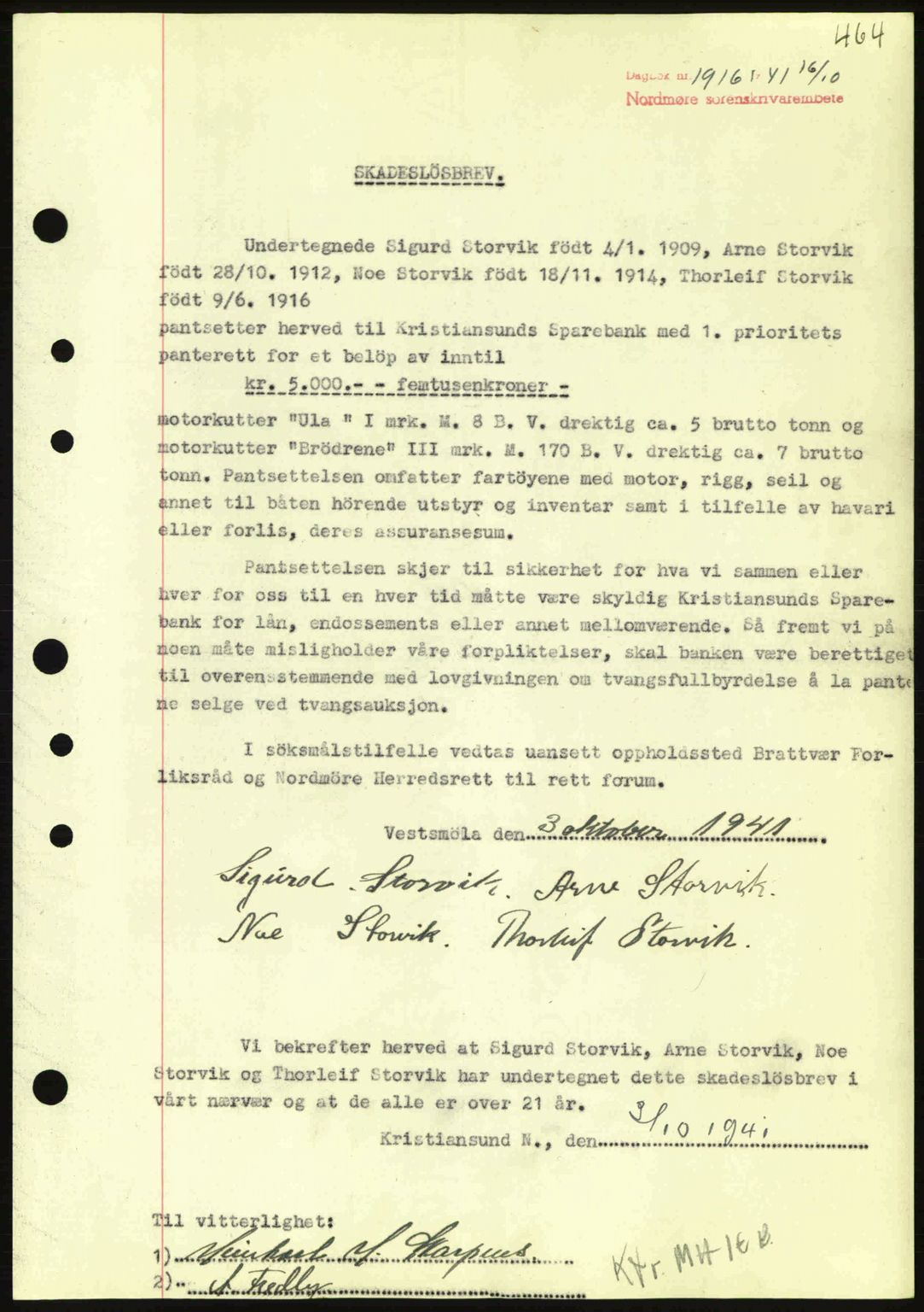 Nordmøre sorenskriveri, SAT/A-4132/1/2/2Ca: Pantebok nr. B88, 1941-1942, Dagboknr: 1916/1941