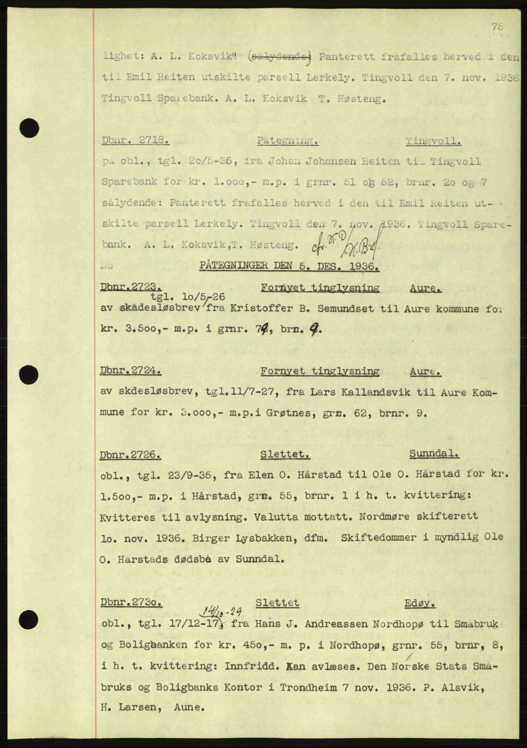 Nordmøre sorenskriveri, SAT/A-4132/1/2/2Ca: Pantebok nr. C80, 1936-1939, Dagboknr: 2718/1936