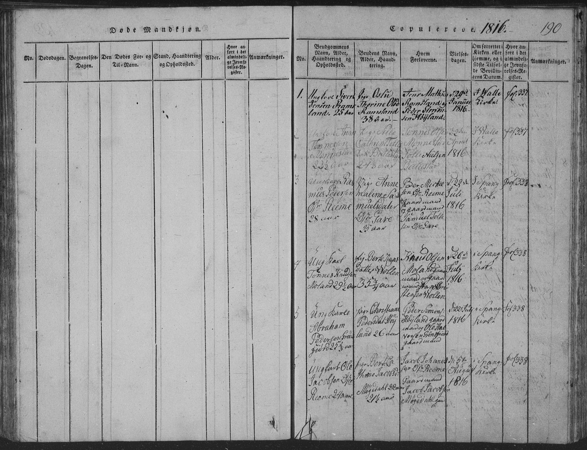 Sør-Audnedal sokneprestkontor, SAK/1111-0039/F/Fb/Fba/L0001: Klokkerbok nr. B 1, 1815-1850, s. 190