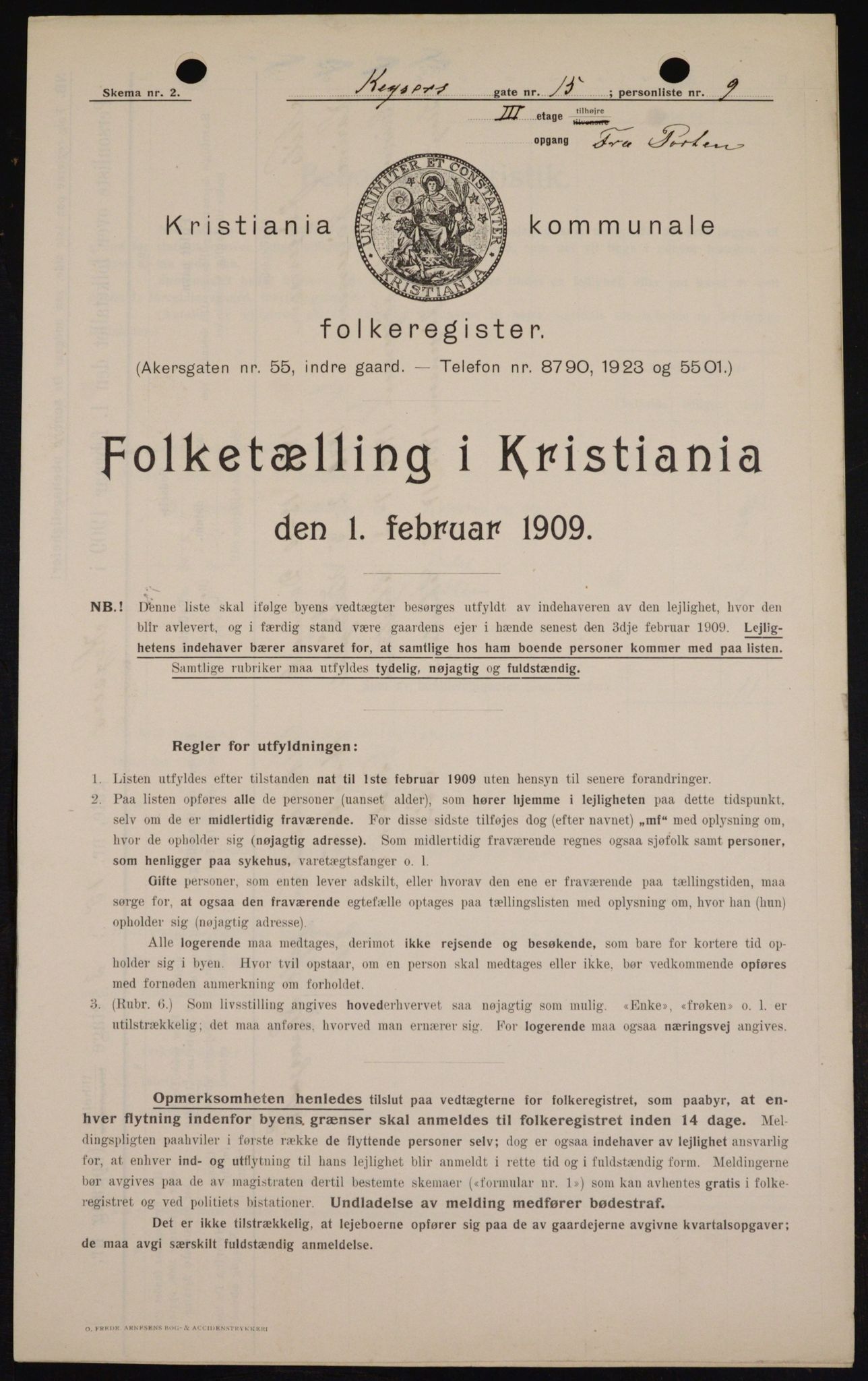 OBA, Kommunal folketelling 1.2.1909 for Kristiania kjøpstad, 1909, s. 45044