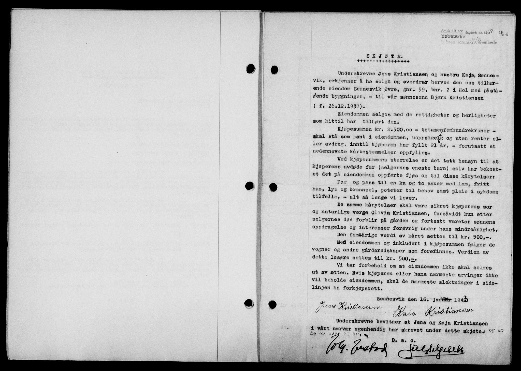 Lofoten sorenskriveri, SAT/A-0017/1/2/2C/L0012a: Pantebok nr. 12a, 1943-1944, Dagboknr: 867/1944