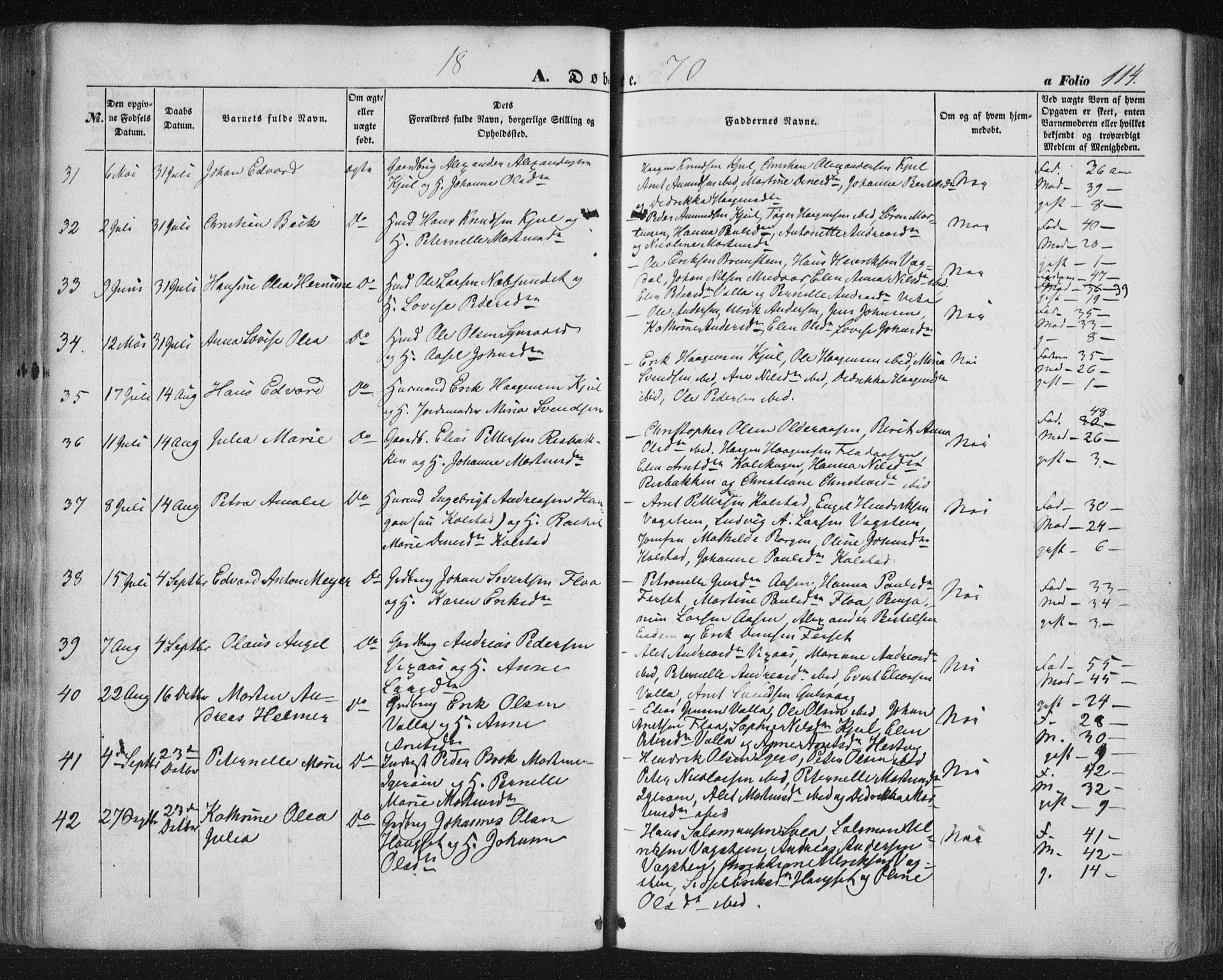 Ministerialprotokoller, klokkerbøker og fødselsregistre - Nordland, AV/SAT-A-1459/816/L0240: Ministerialbok nr. 816A06, 1846-1870, s. 114