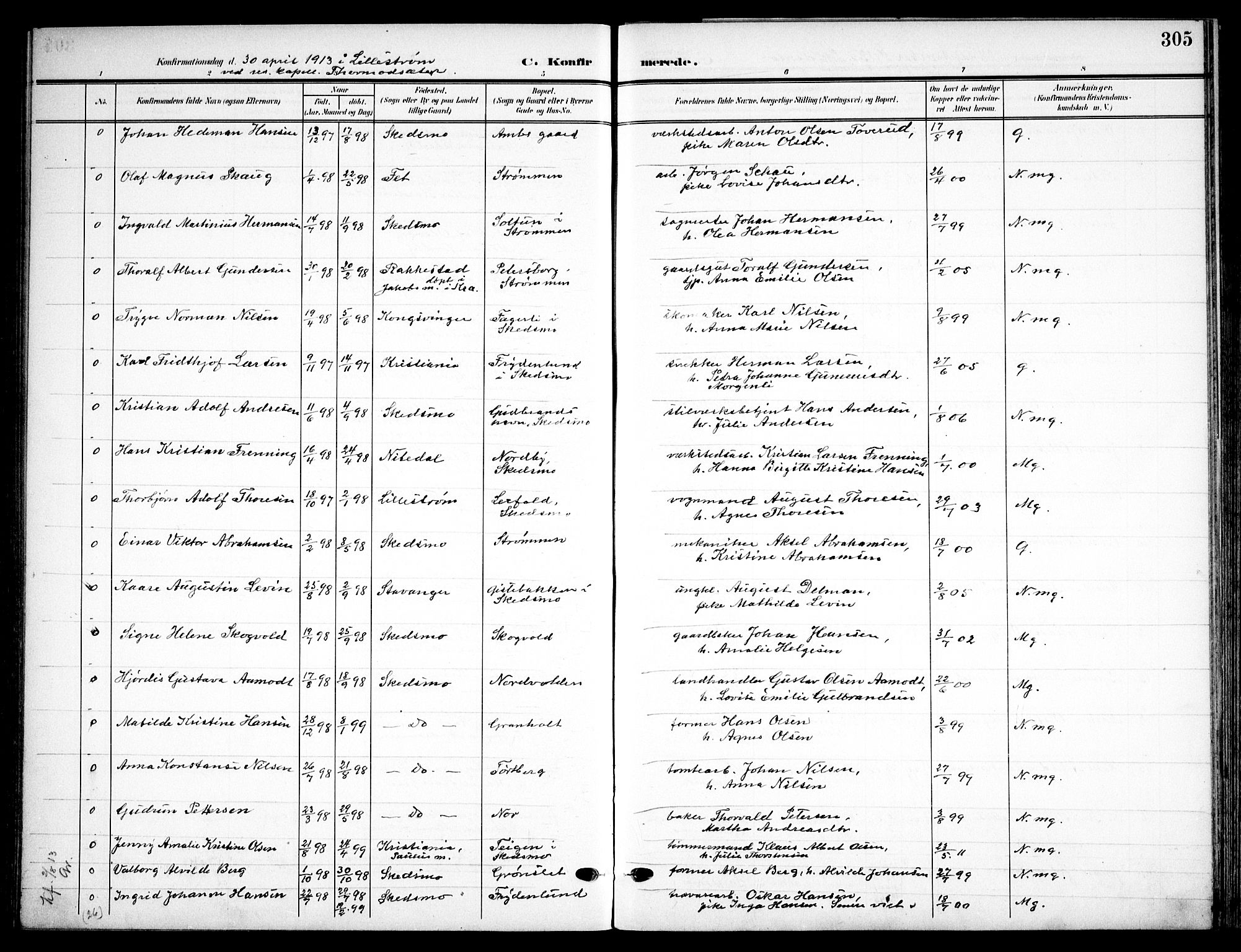 Skedsmo prestekontor Kirkebøker, AV/SAO-A-10033a/F/Fa/L0015: Ministerialbok nr. I 15, 1902-1917, s. 305