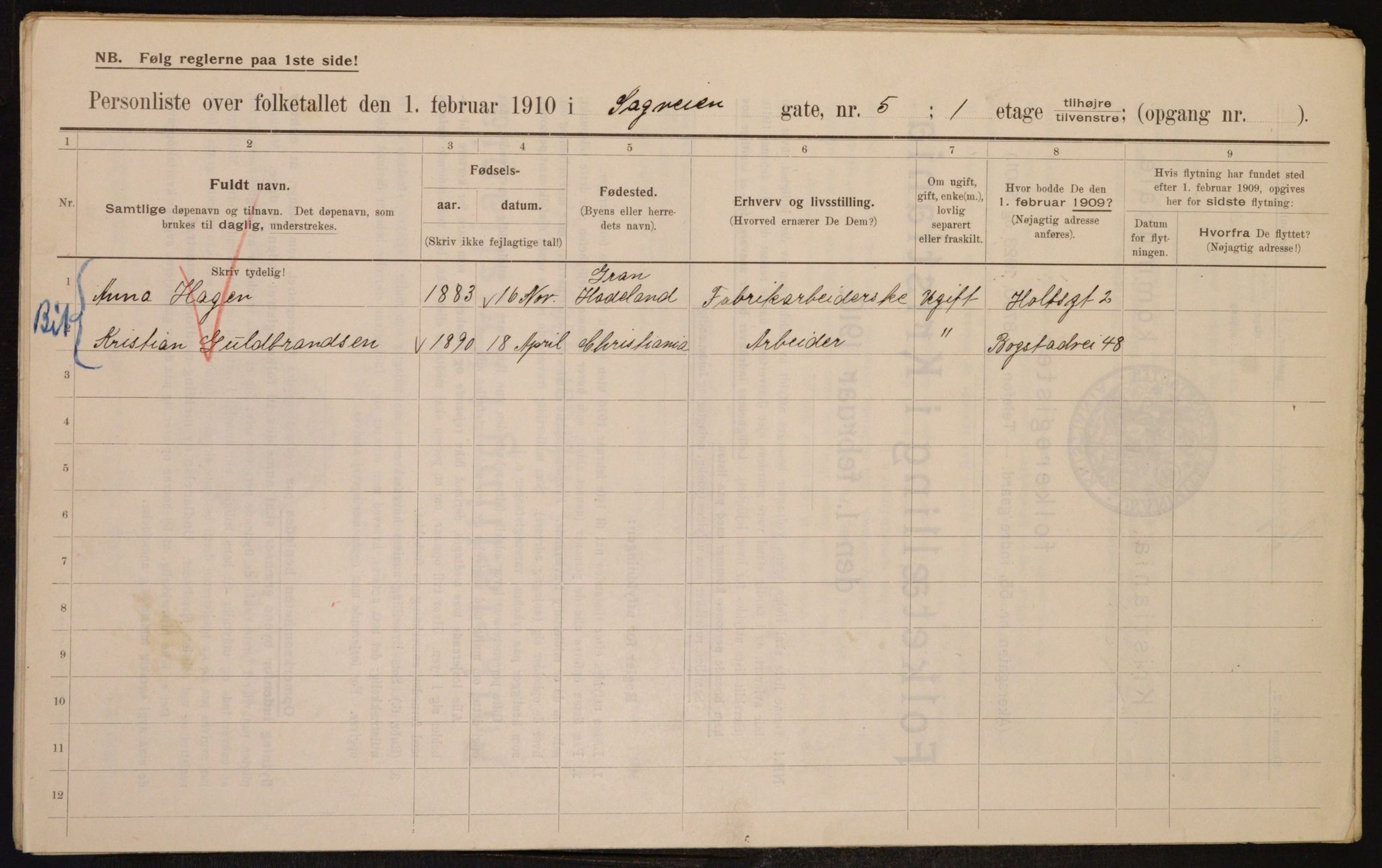 OBA, Kommunal folketelling 1.2.1910 for Kristiania, 1910, s. 82727