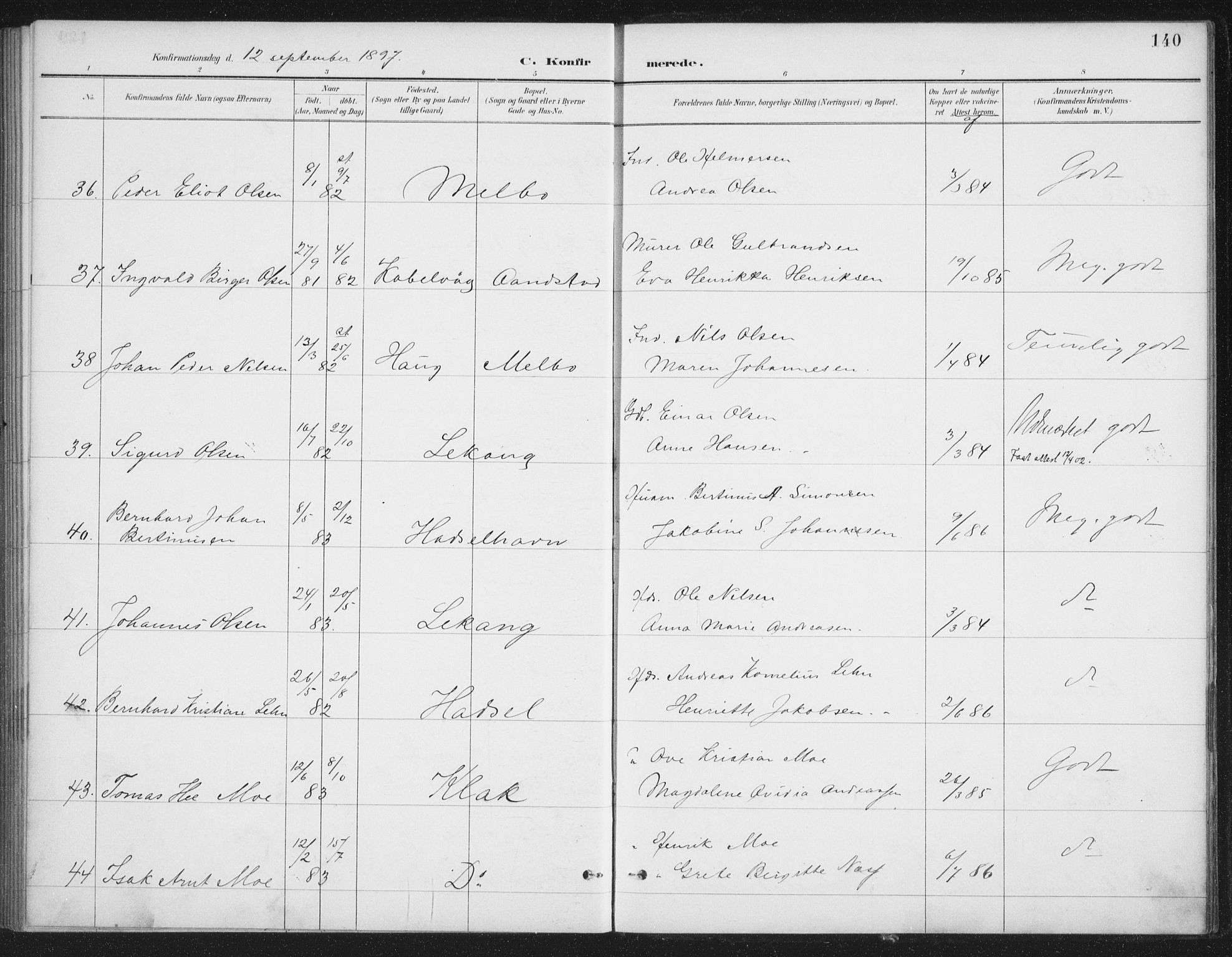 Ministerialprotokoller, klokkerbøker og fødselsregistre - Nordland, AV/SAT-A-1459/888/L1245: Ministerialbok nr. 888A11, 1888-1900, s. 140