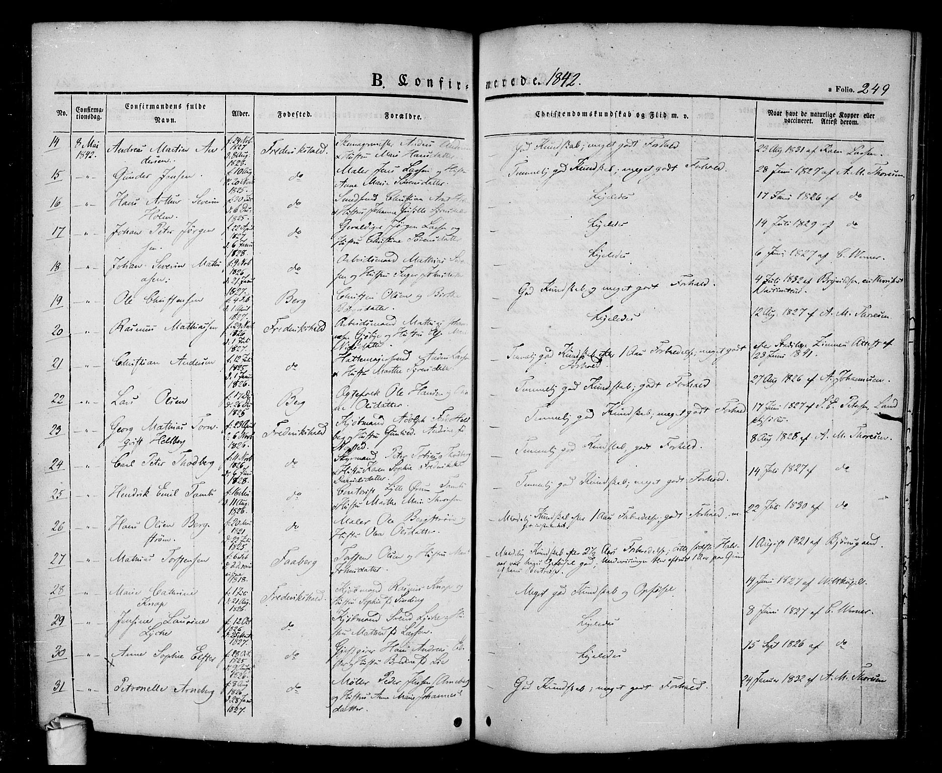 Halden prestekontor Kirkebøker, AV/SAO-A-10909/F/Fa/L0005: Ministerialbok nr. I 5, 1834-1845, s. 249