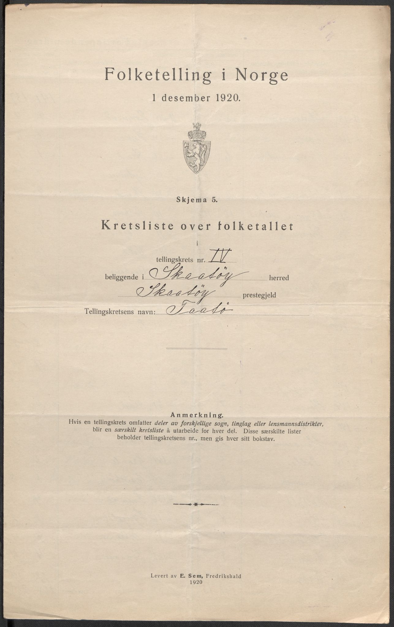 SAKO, Folketelling 1920 for 0815 Skåtøy herred, 1920, s. 14