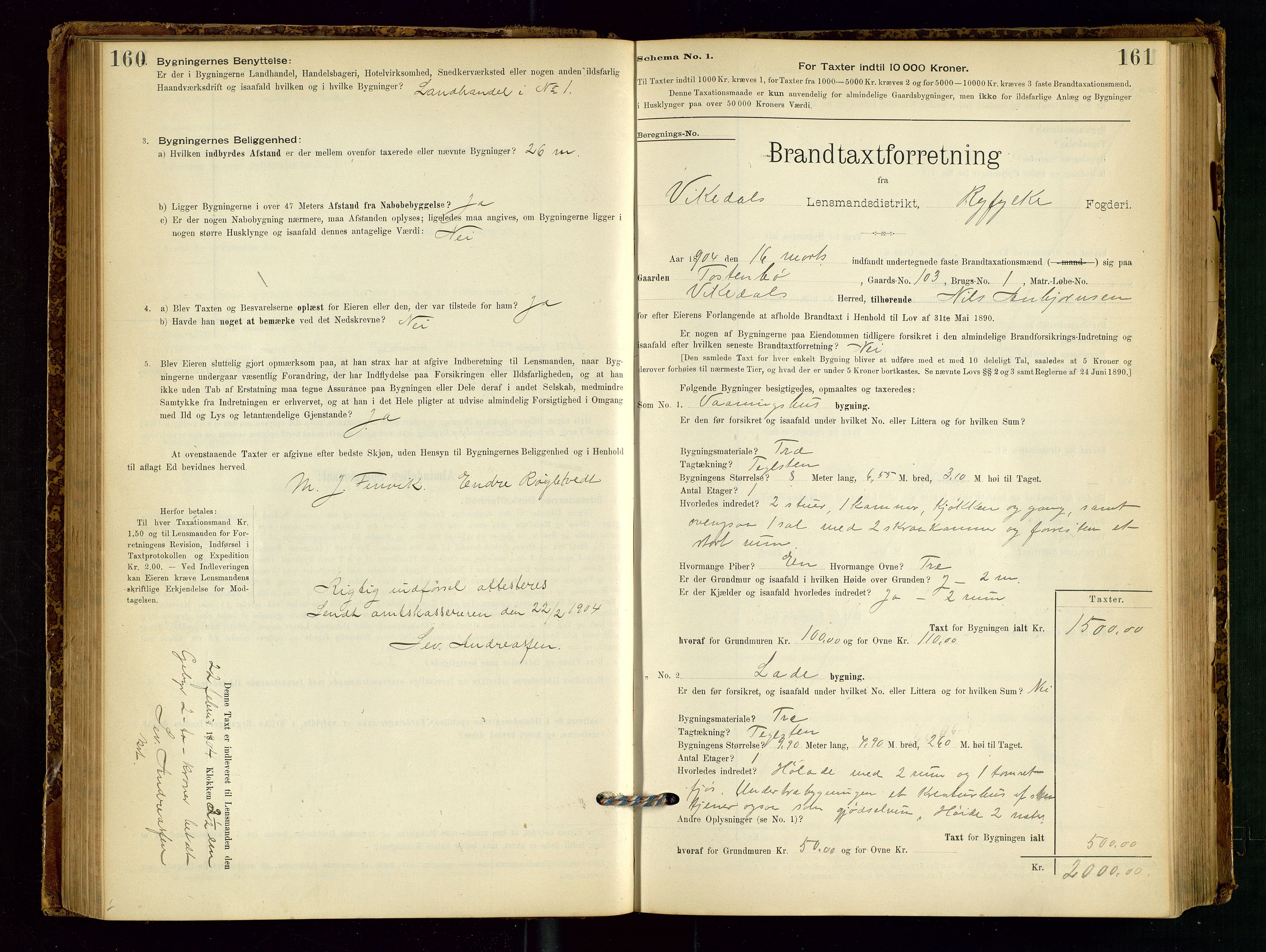 Vikedal lensmannskontor, AV/SAST-A-100179/Gob/L0004: Branntakstprotokoll, 1894-1952, s. 160-161