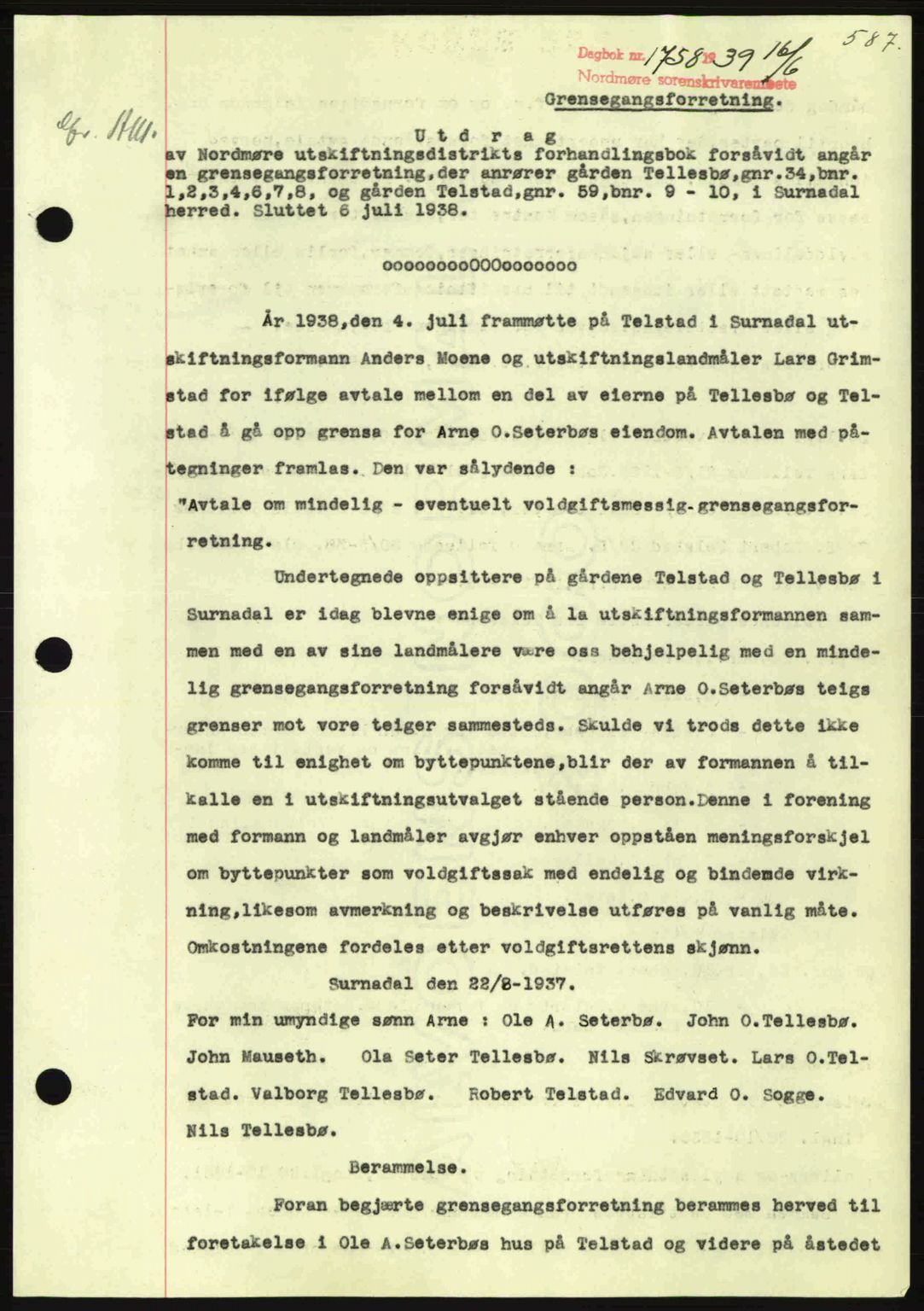 Nordmøre sorenskriveri, SAT/A-4132/1/2/2Ca: Pantebok nr. A86, 1939-1939, Dagboknr: 1758/1939