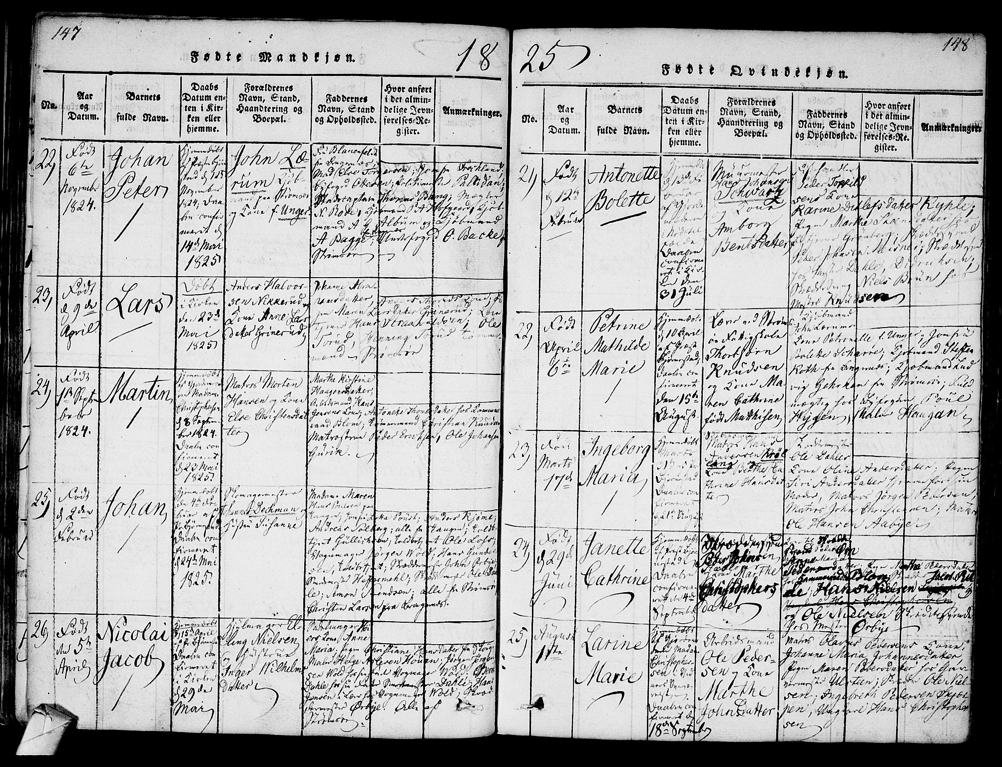Strømsø kirkebøker, AV/SAKO-A-246/F/Fa/L0011: Ministerialbok nr. I 11, 1815-1829, s. 147-148