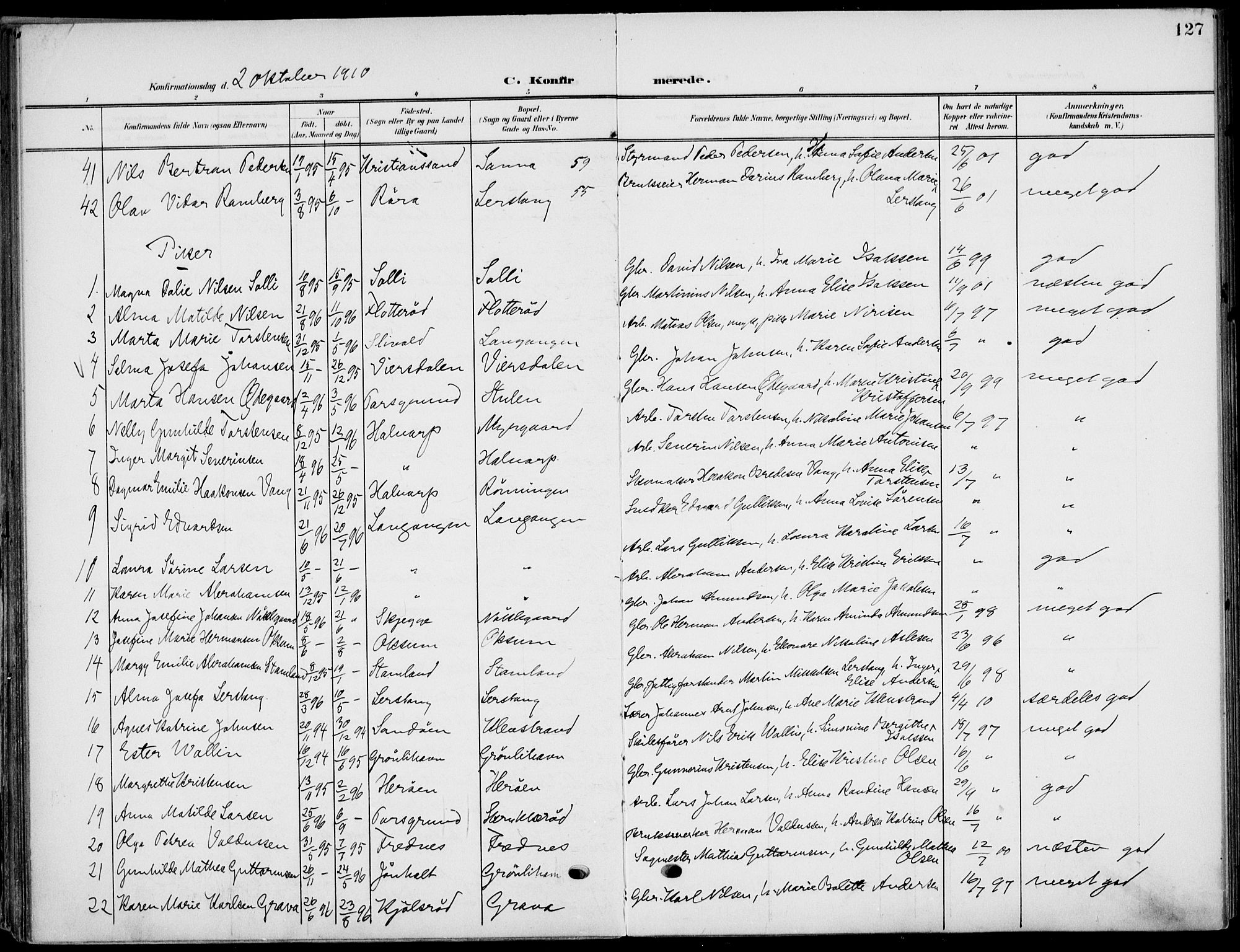Eidanger kirkebøker, AV/SAKO-A-261/F/Fa/L0013: Ministerialbok nr. 13, 1900-1913, s. 127
