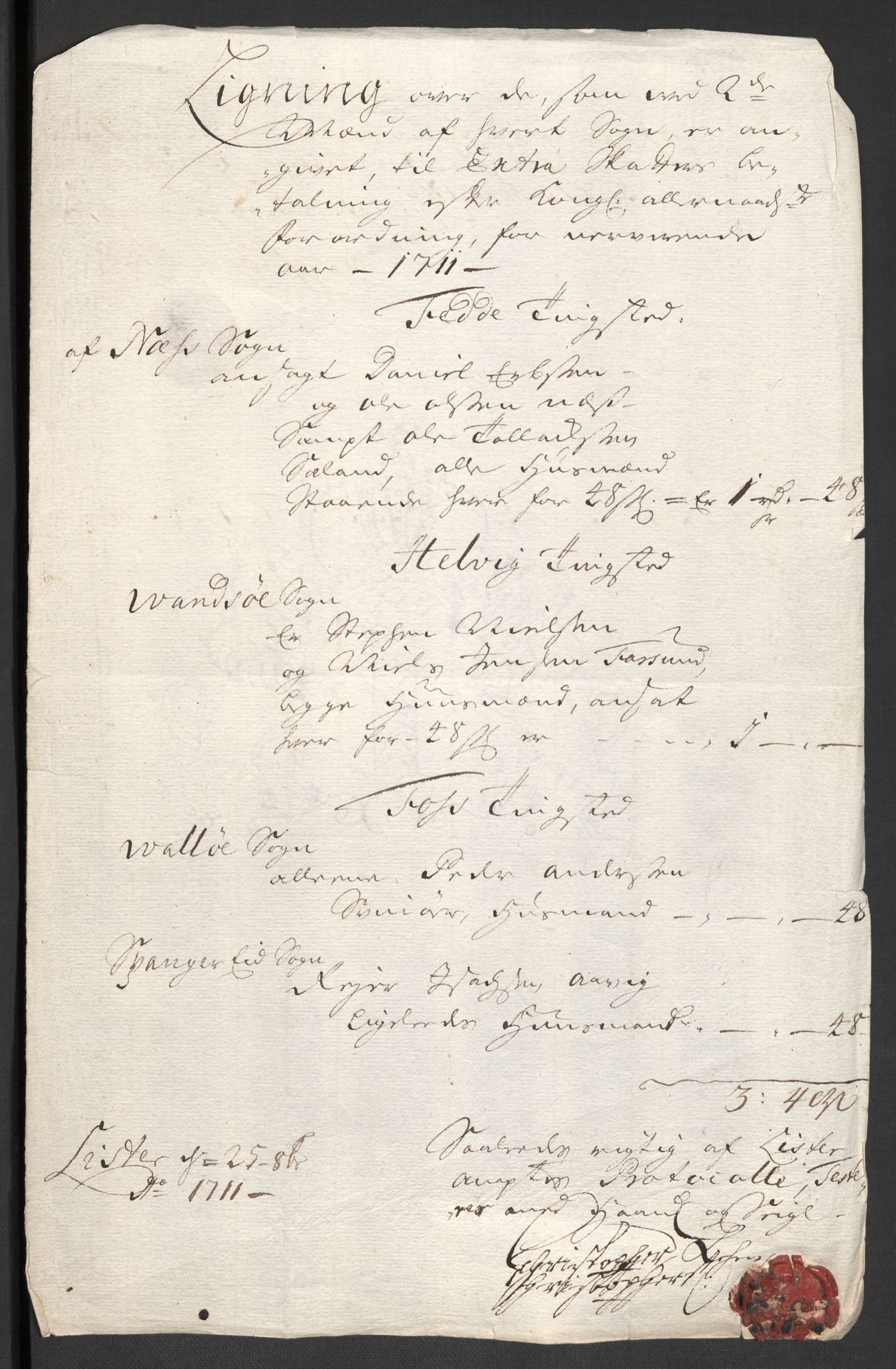 Rentekammeret inntil 1814, Reviderte regnskaper, Fogderegnskap, RA/EA-4092/R43/L2554: Fogderegnskap Lista og Mandal, 1711, s. 38