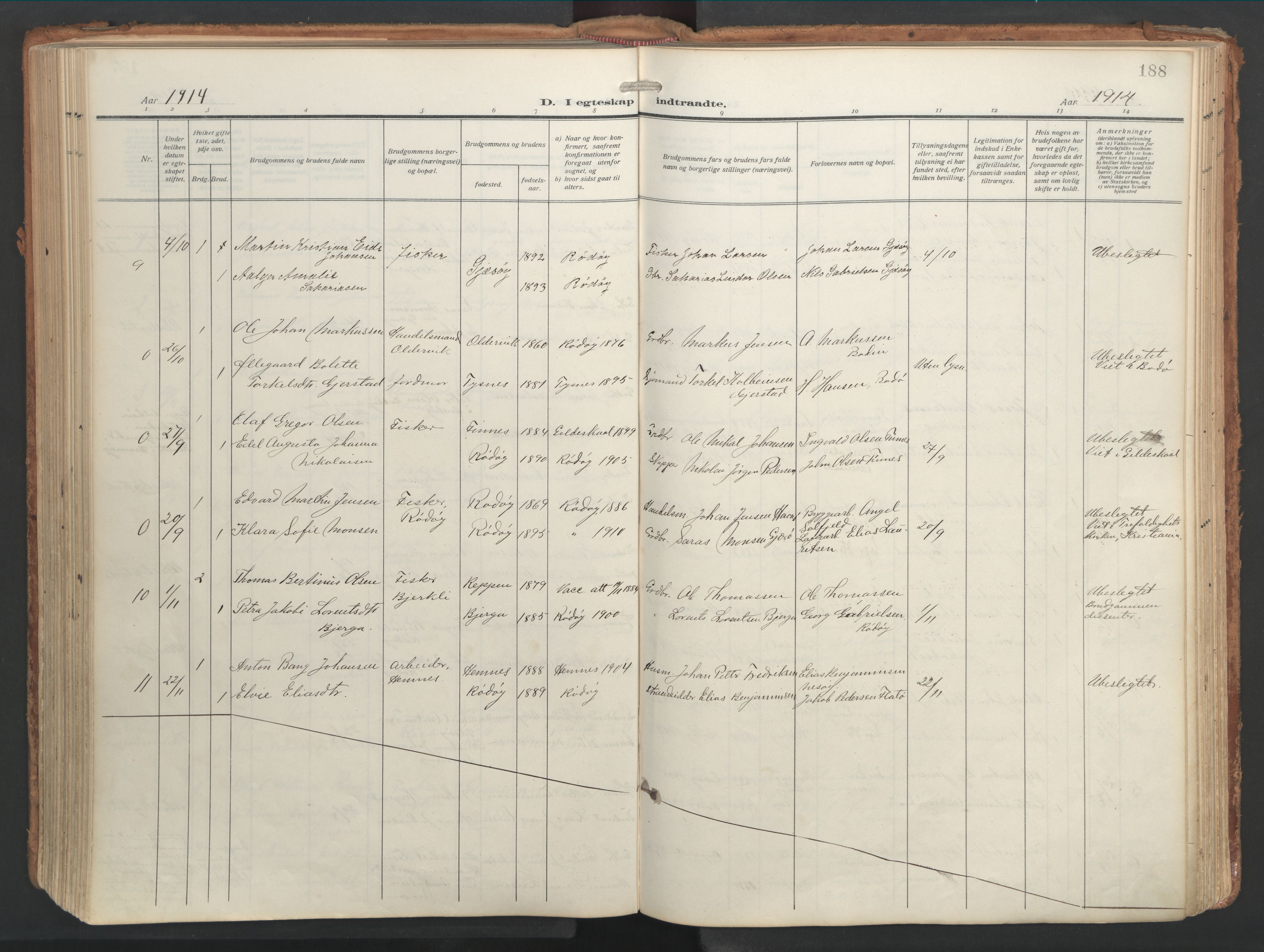 Ministerialprotokoller, klokkerbøker og fødselsregistre - Nordland, AV/SAT-A-1459/841/L0614: Ministerialbok nr. 841A17, 1911-1925, s. 188