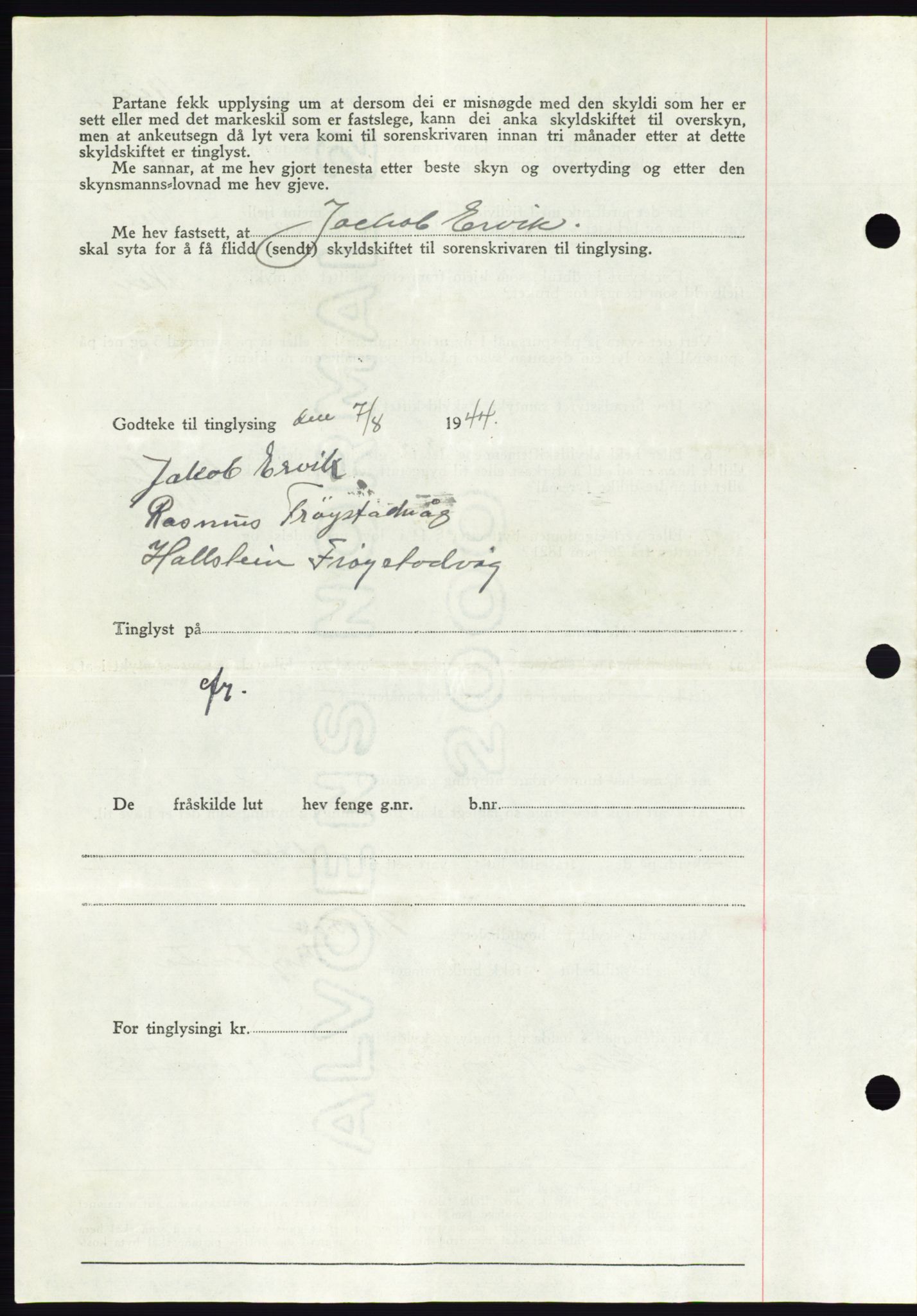 Søre Sunnmøre sorenskriveri, AV/SAT-A-4122/1/2/2C/L0076: Pantebok nr. 2A, 1943-1944, Dagboknr: 628/1944