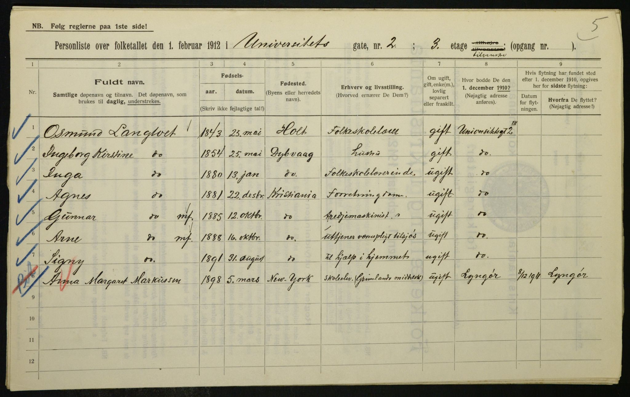 OBA, Kommunal folketelling 1.2.1912 for Kristiania, 1912, s. 119917