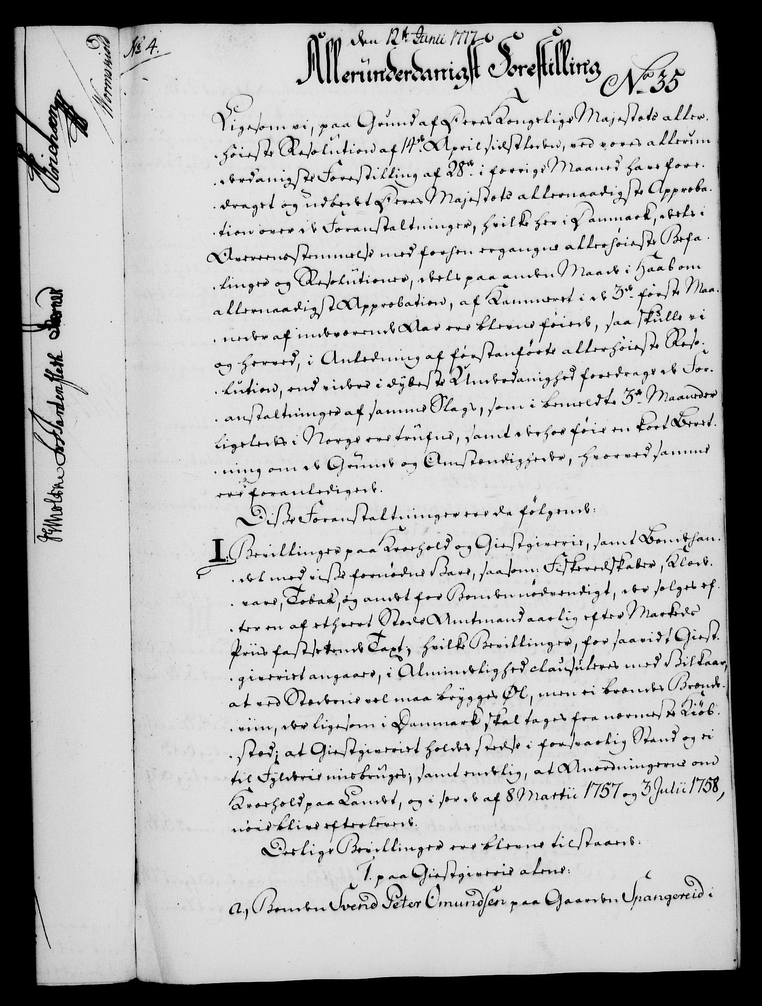 Rentekammeret, Kammerkanselliet, AV/RA-EA-3111/G/Gf/Gfa/L0059: Norsk relasjons- og resolusjonsprotokoll (merket RK 52.59), 1777, s. 183