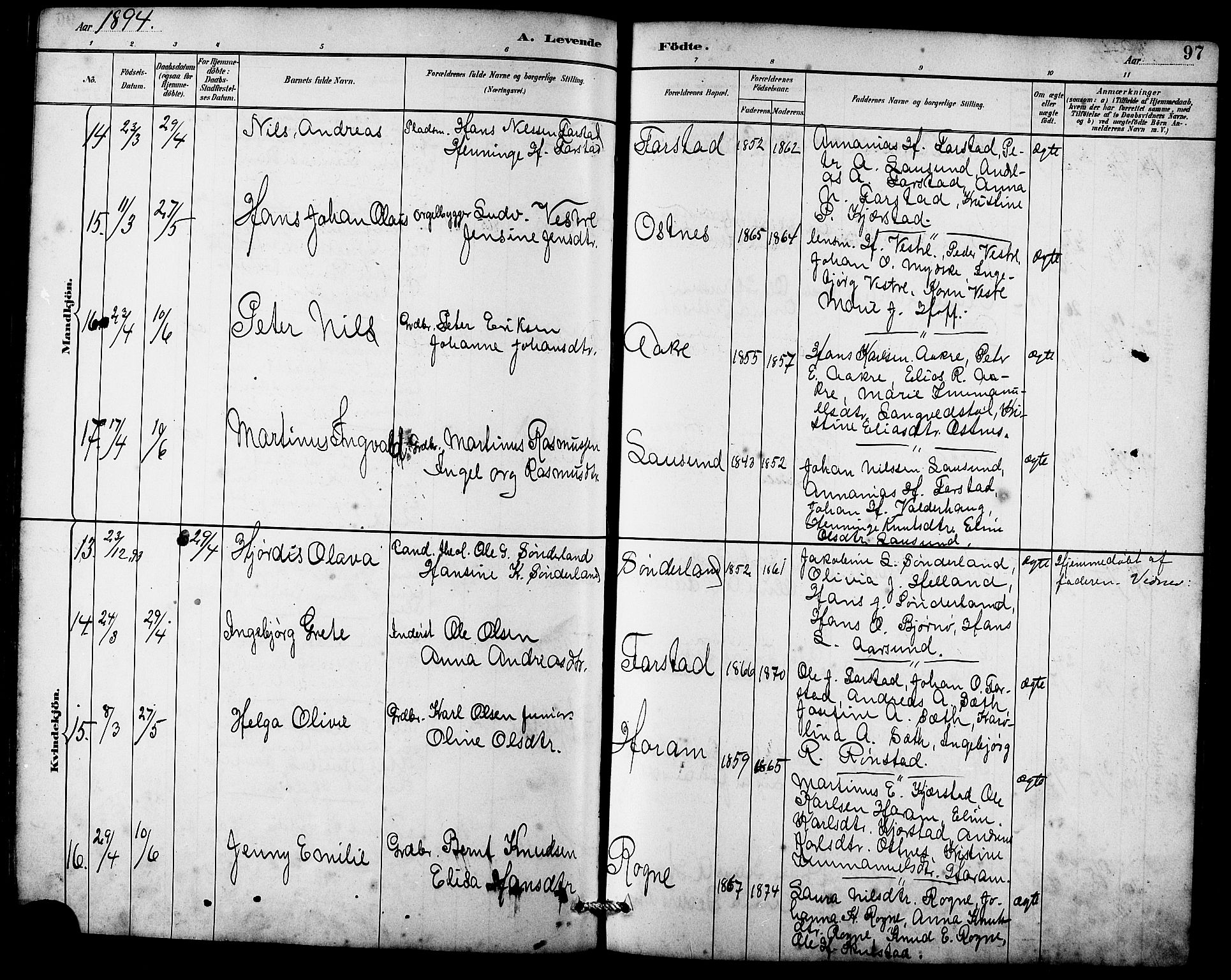 Ministerialprotokoller, klokkerbøker og fødselsregistre - Møre og Romsdal, AV/SAT-A-1454/536/L0510: Klokkerbok nr. 536C05, 1881-1898, s. 97