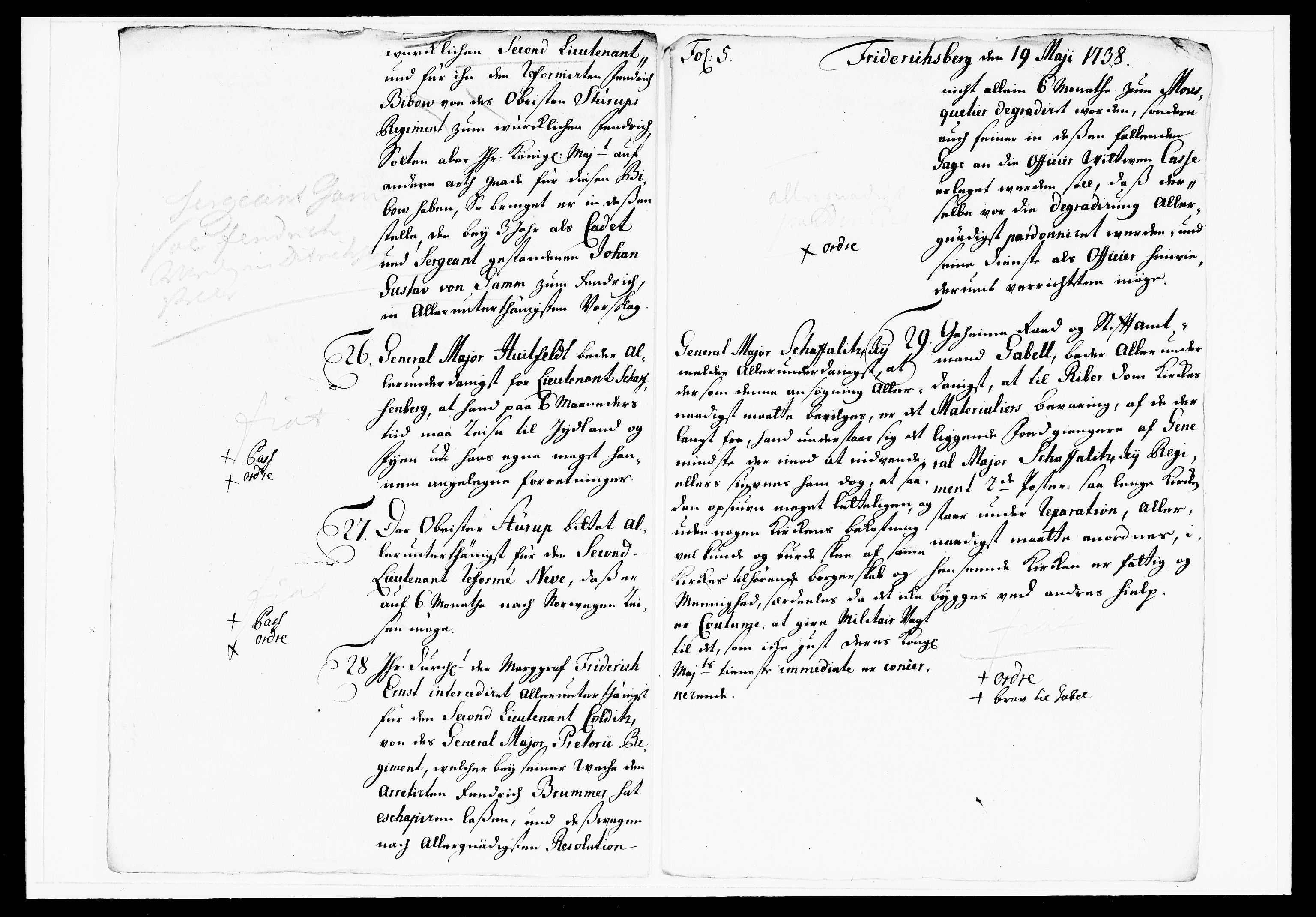 Krigskollegiet, Krigskancelliet, DRA/A-0006/-/1143-1150: Refererede sager, 1738, s. 239