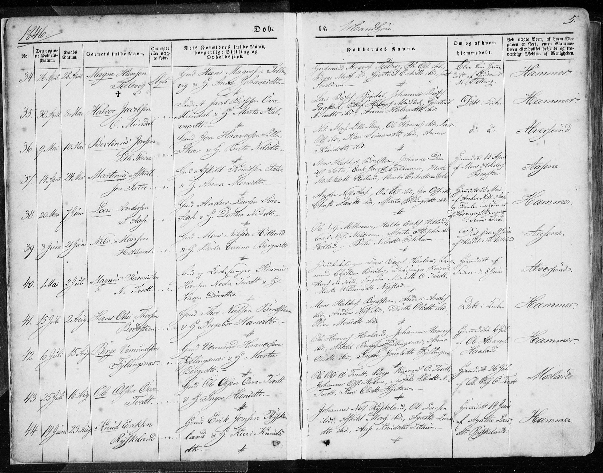 Hamre sokneprestembete, AV/SAB-A-75501/H/Ha/Haa/Haaa/L0013: Ministerialbok nr. A 13, 1846-1857, s. 5