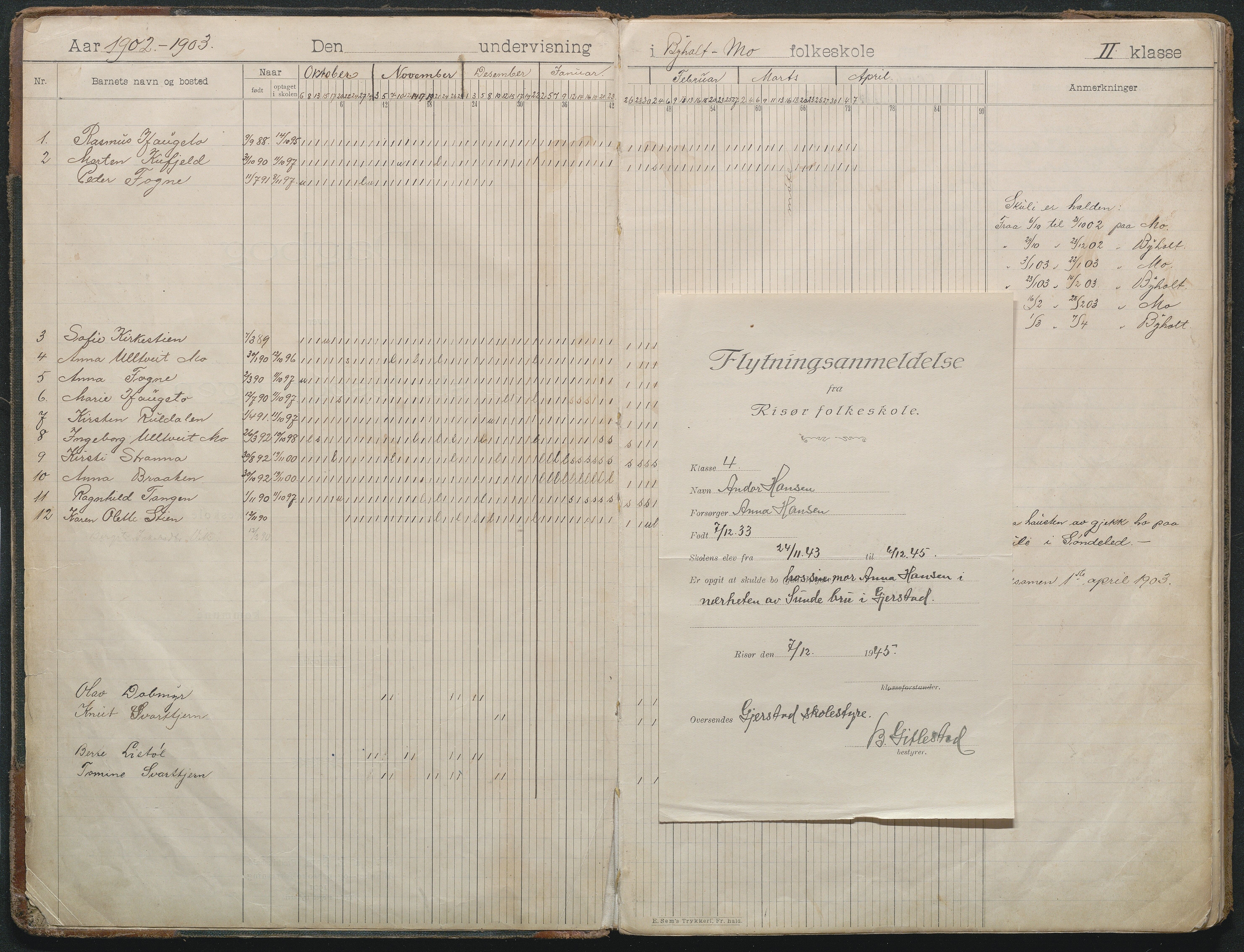 Gjerstad Kommune, Byholt-Mo Sunde skolekrets, AAMA/KA0911-550f/F01/L0005: Dagbok Byholt og Mo, 1902-1958