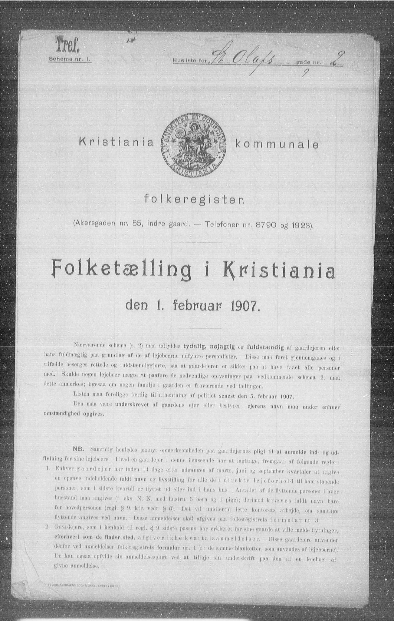 OBA, Kommunal folketelling 1.2.1907 for Kristiania kjøpstad, 1907, s. 44995