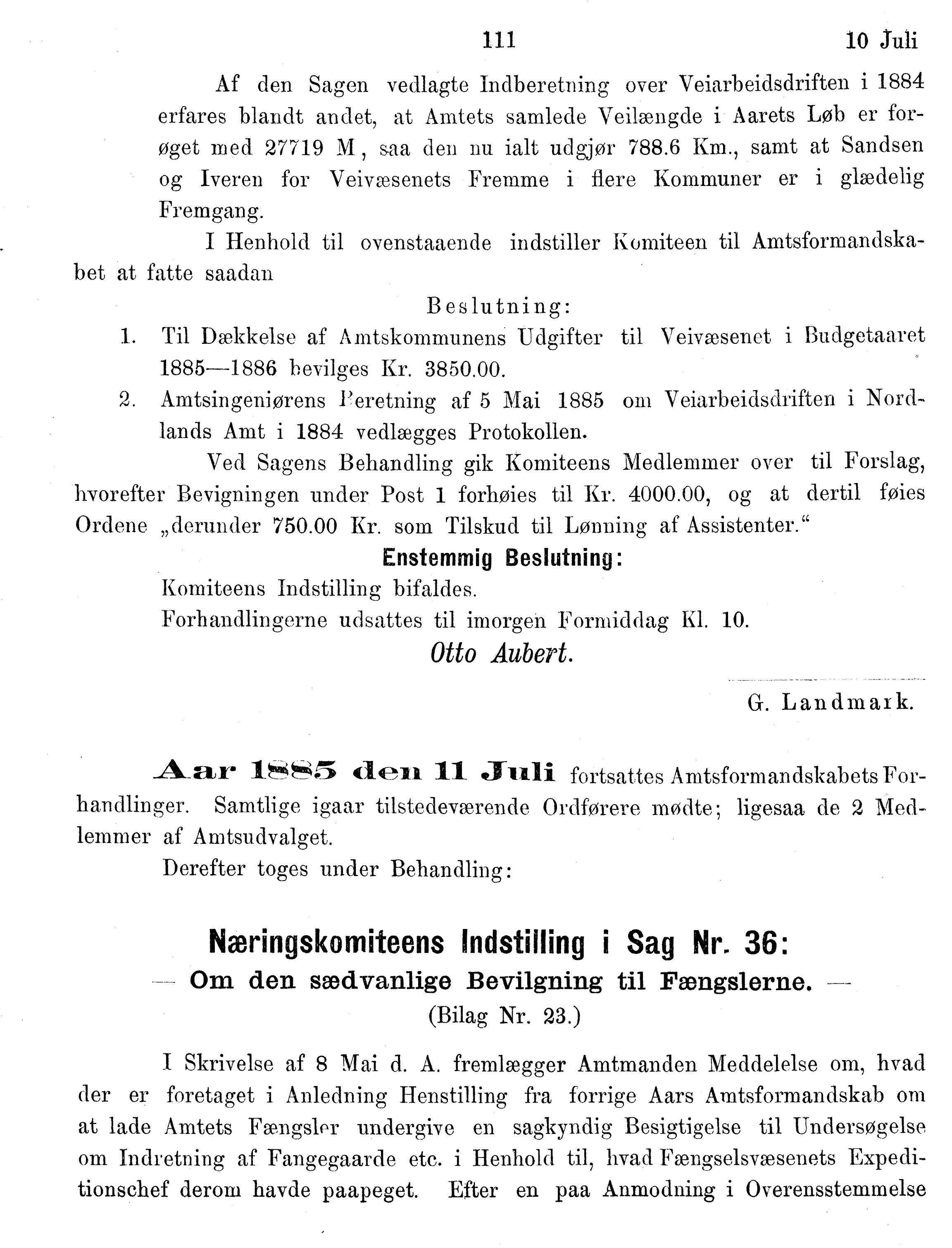 Nordland Fylkeskommune. Fylkestinget, AIN/NFK-17/176/A/Ac/L0014: Fylkestingsforhandlinger 1881-1885, 1881-1885, s. 111