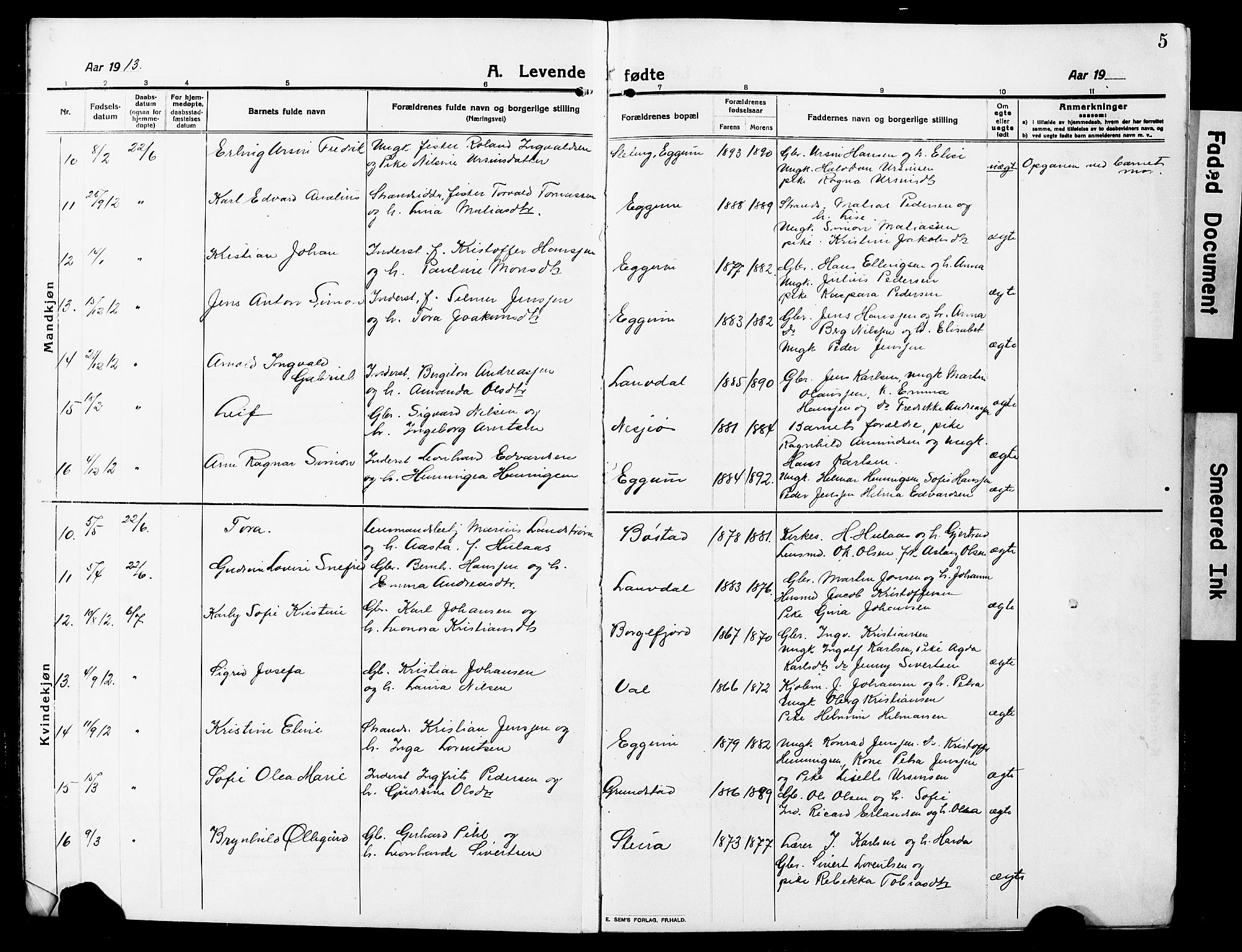 Ministerialprotokoller, klokkerbøker og fødselsregistre - Nordland, AV/SAT-A-1459/880/L1142: Klokkerbok nr. 880C04, 1913-1930, s. 5