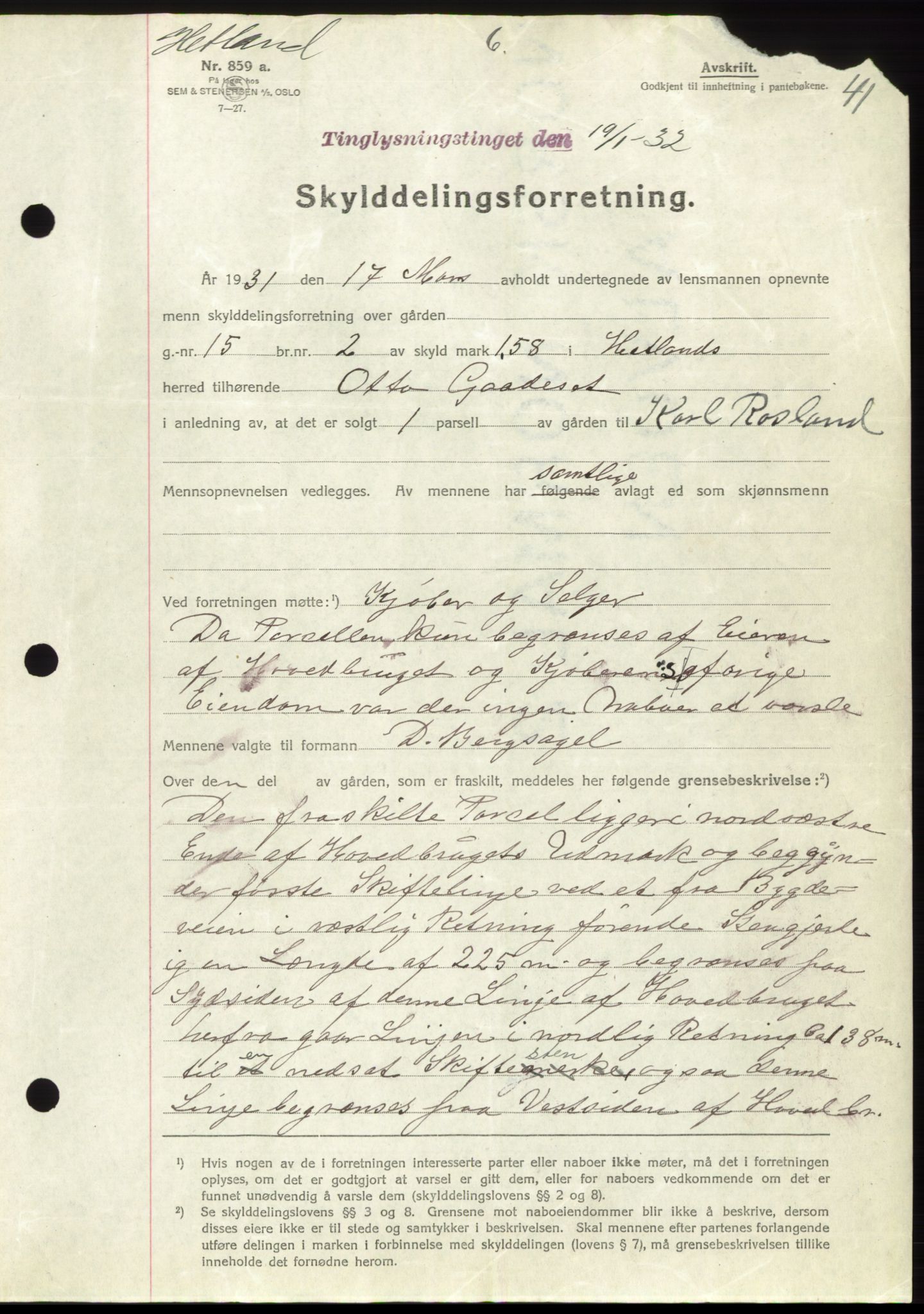 Jæren sorenskriveri, SAST/A-100310/03/G/Gba/L0059: Pantebok nr. 58, 1931-1932, Tingl.dato: 19.01.1932