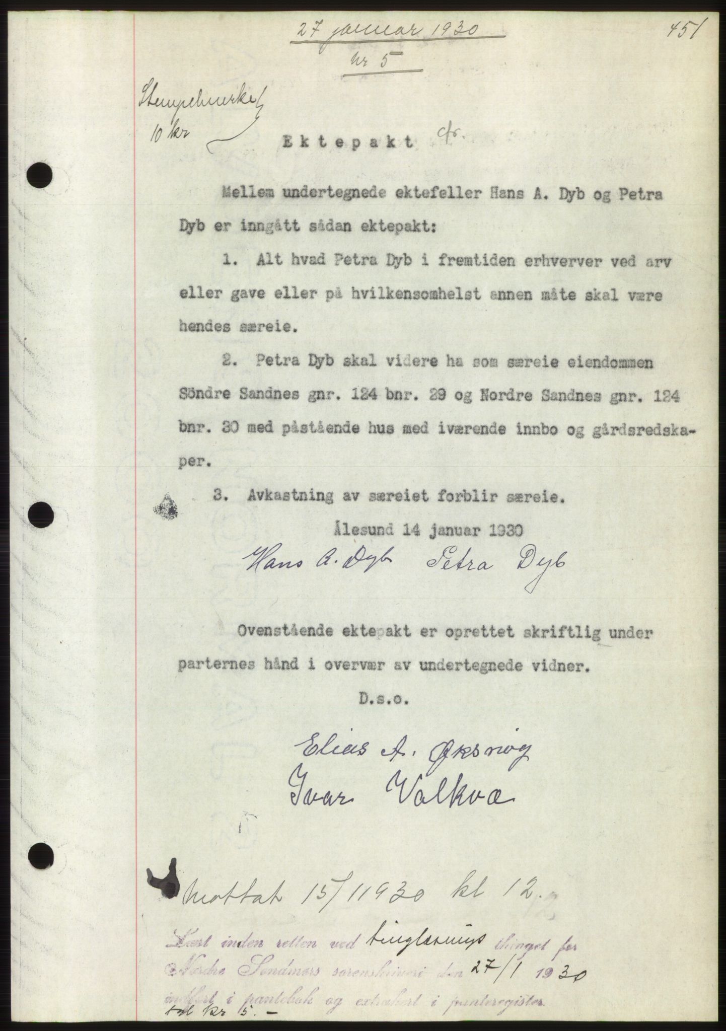 Nordre Sunnmøre sorenskriveri, SAT/A-0006/1/2/2C/2Ca/L0044: Pantebok nr. 44, 1929-1930, Tingl.dato: 27.01.1930