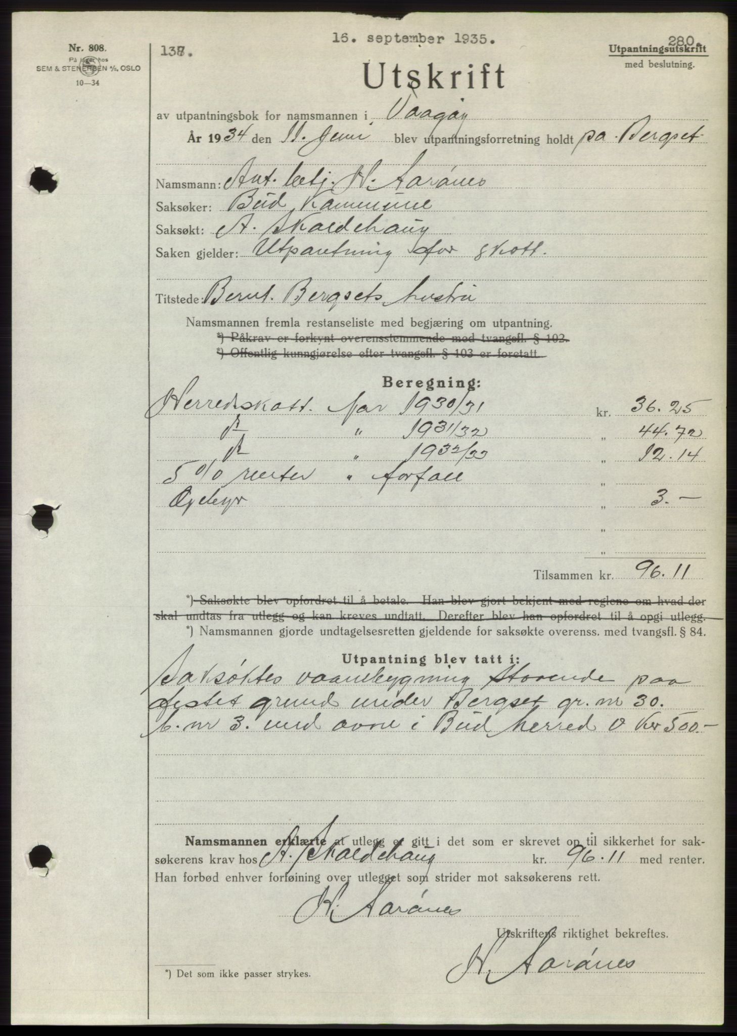 Romsdal sorenskriveri, AV/SAT-A-4149/1/2/2C/L0067: Pantebok nr. 61, 1935-1935, Tingl.dato: 16.09.1935