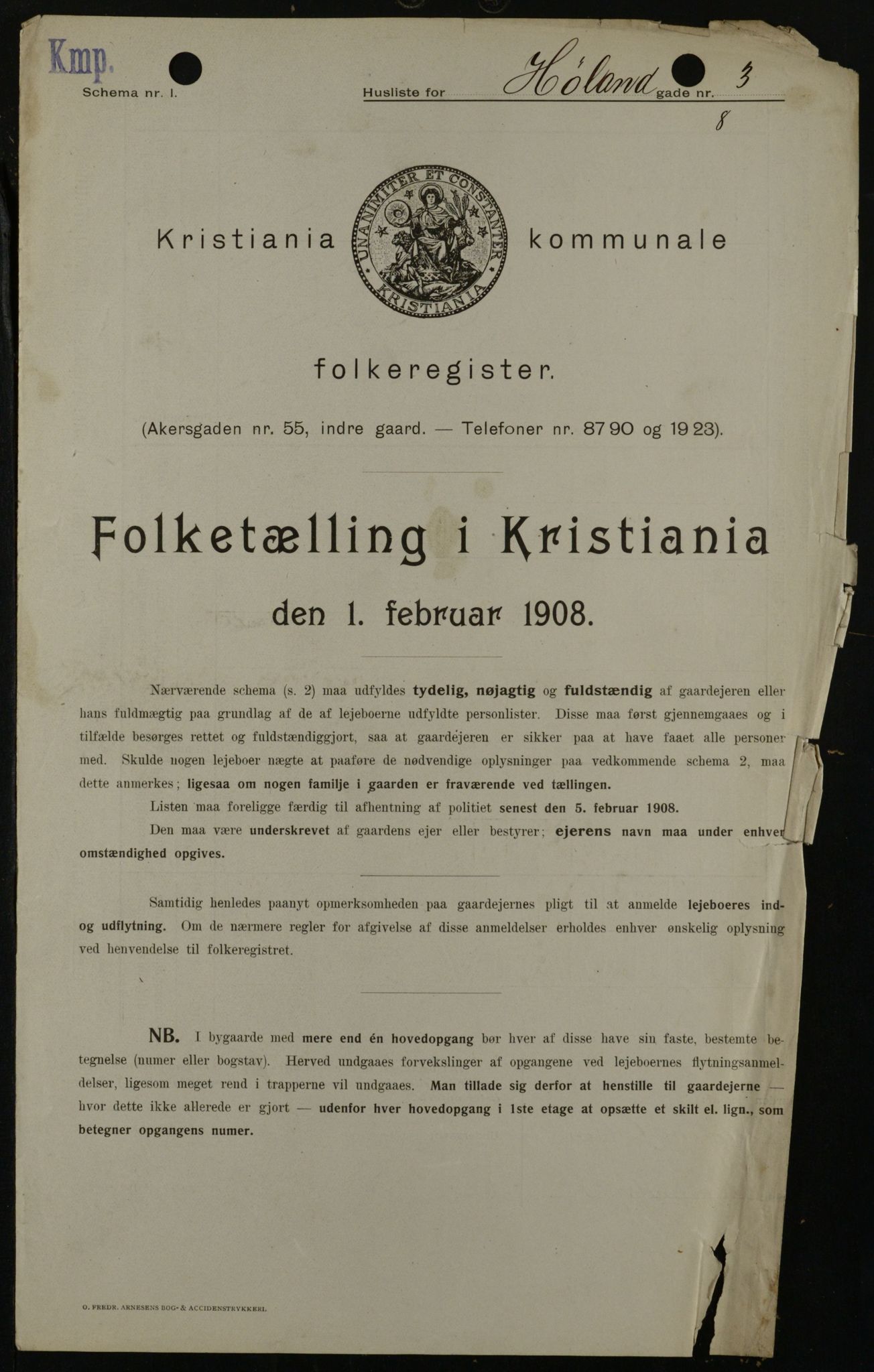 OBA, Kommunal folketelling 1.2.1908 for Kristiania kjøpstad, 1908, s. 38007