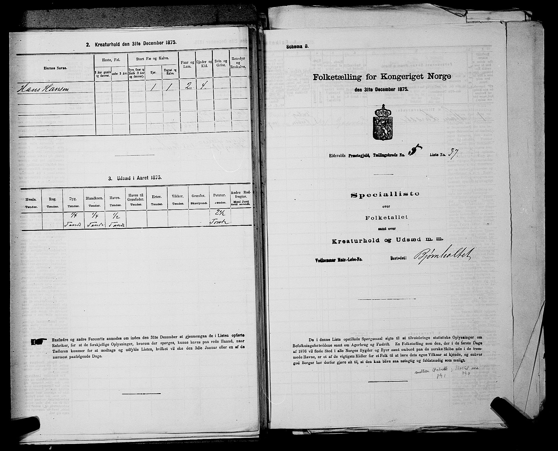 RA, Folketelling 1875 for 0237P Eidsvoll prestegjeld, 1875, s. 818