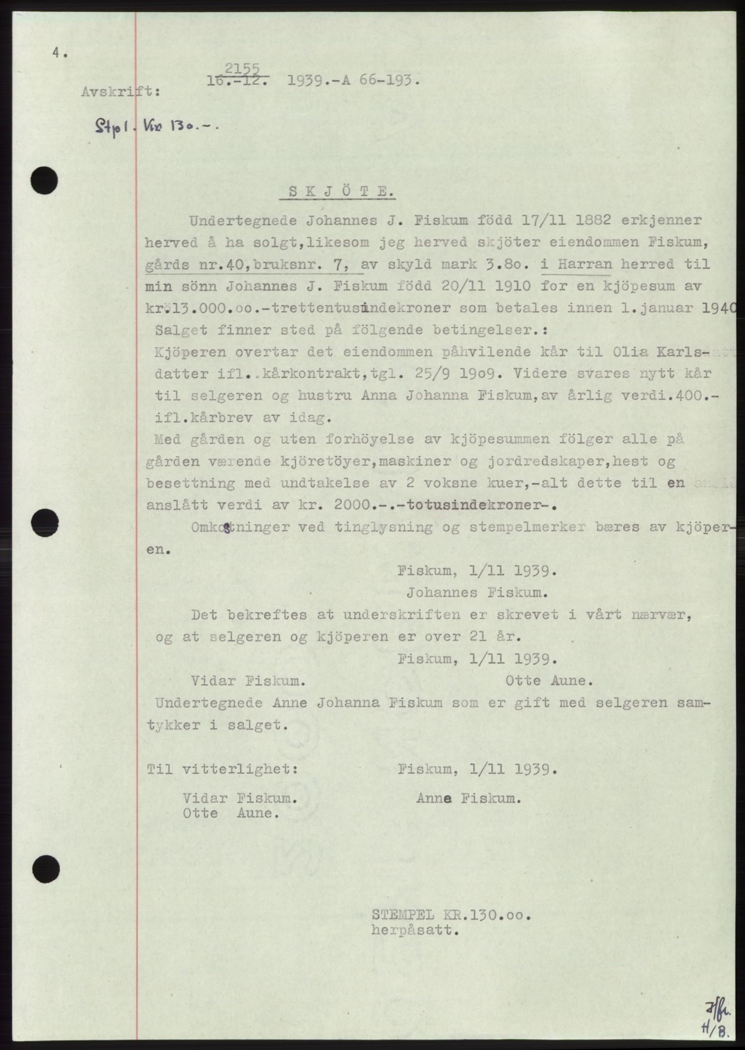 Namdal sorenskriveri, SAT/A-4133/1/2/2C: Pantebok nr. -, 1937-1939, Tingl.dato: 16.12.1939