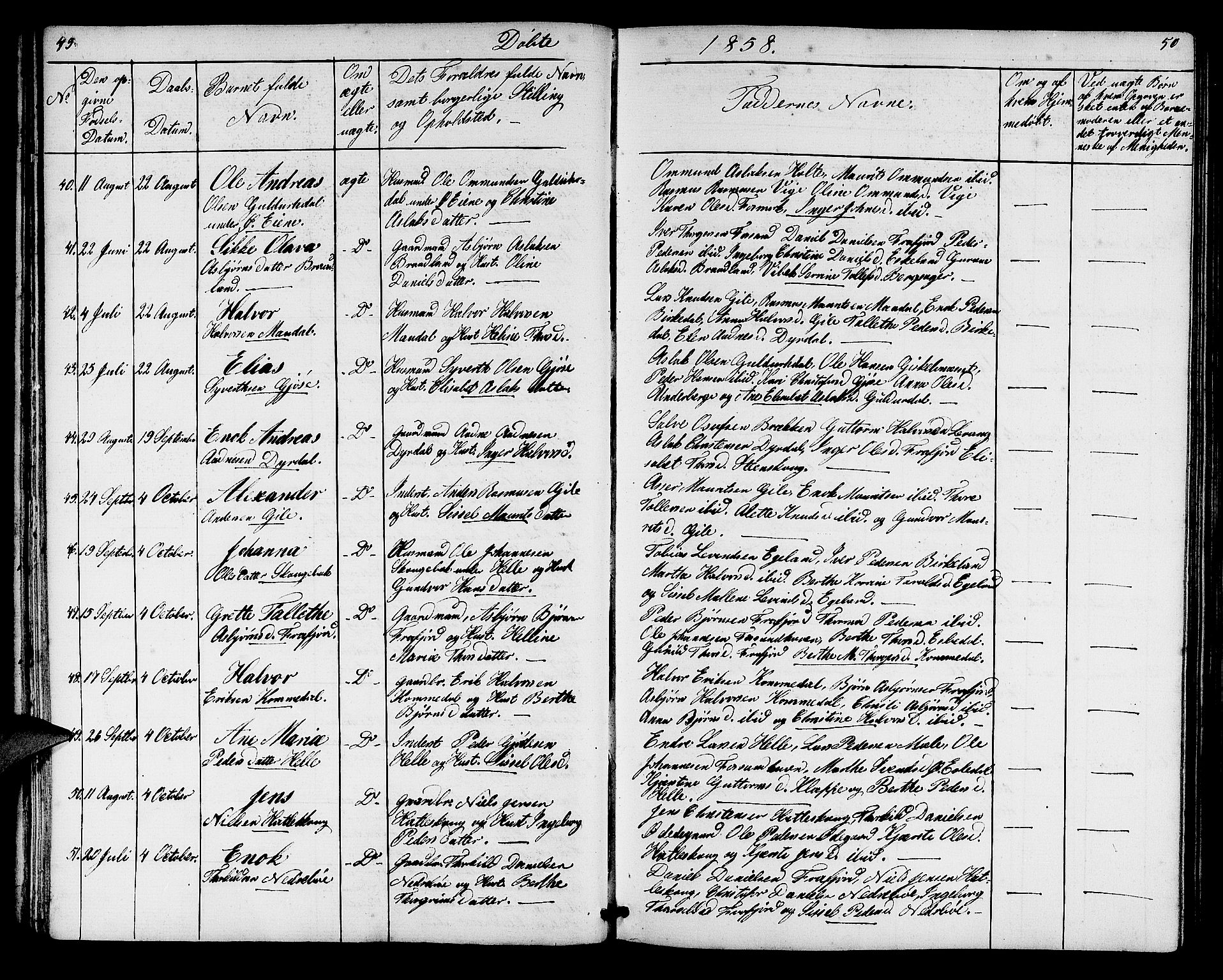 Høgsfjord sokneprestkontor, AV/SAST-A-101624/H/Ha/Hab/L0002: Klokkerbok nr. B 2, 1855-1882, s. 49-50